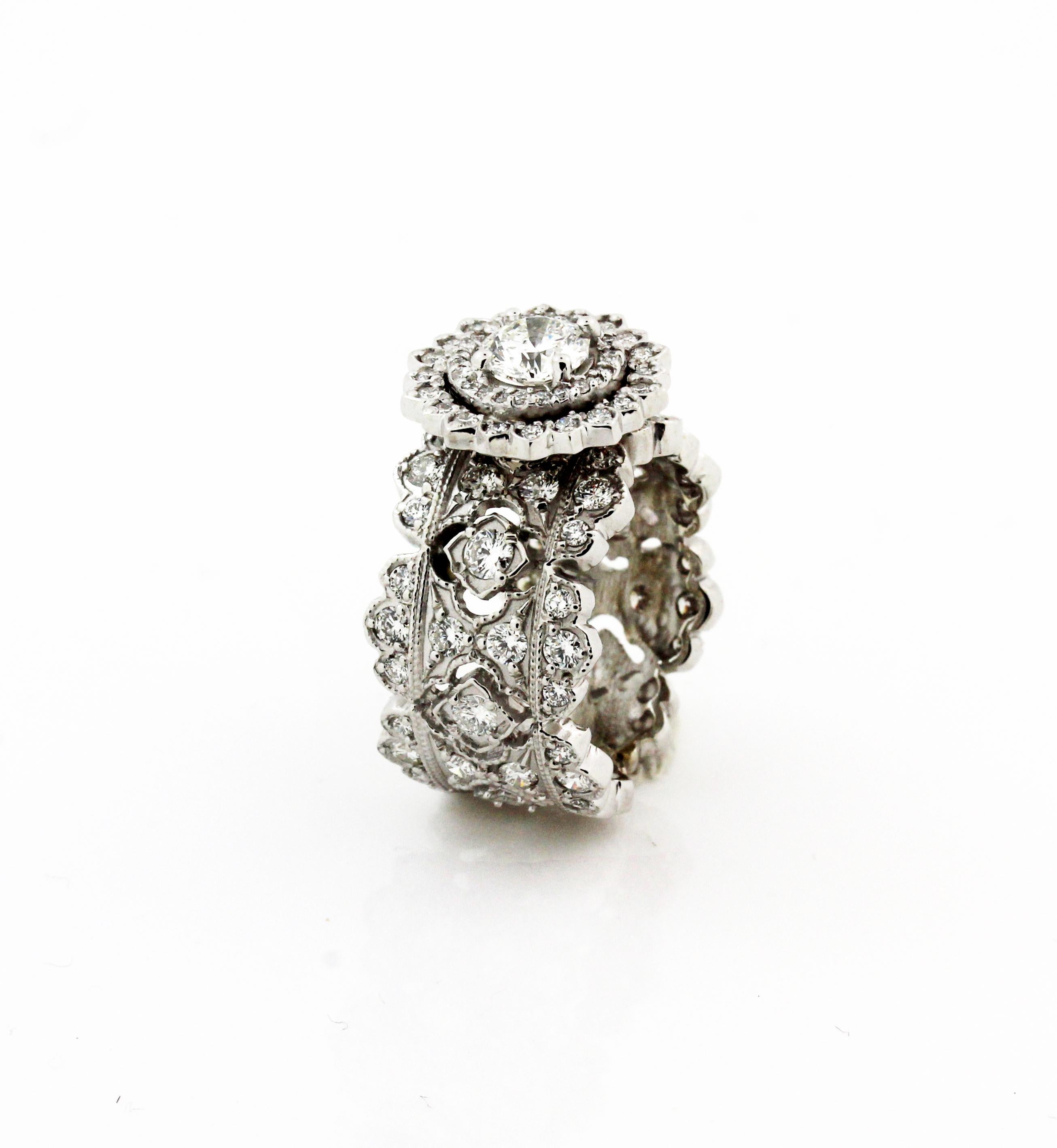 Stambolian White Gold and 0.71 Carat Diamond Wide Band Ring In New Condition In Boca Raton, FL