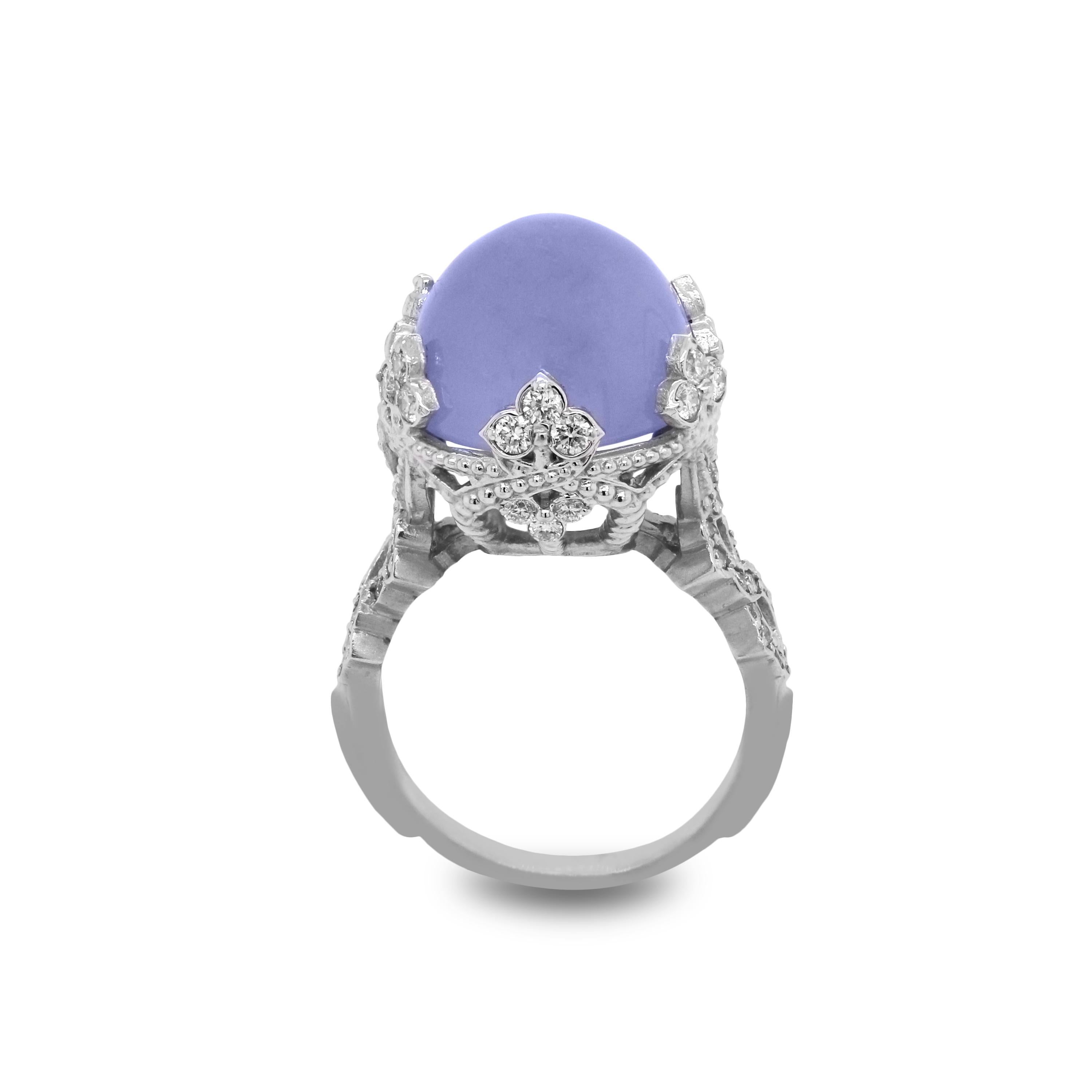 18K White Gold and Diamond Ring with Blue Chalcedony center by Stambolian

From the Stambolian 