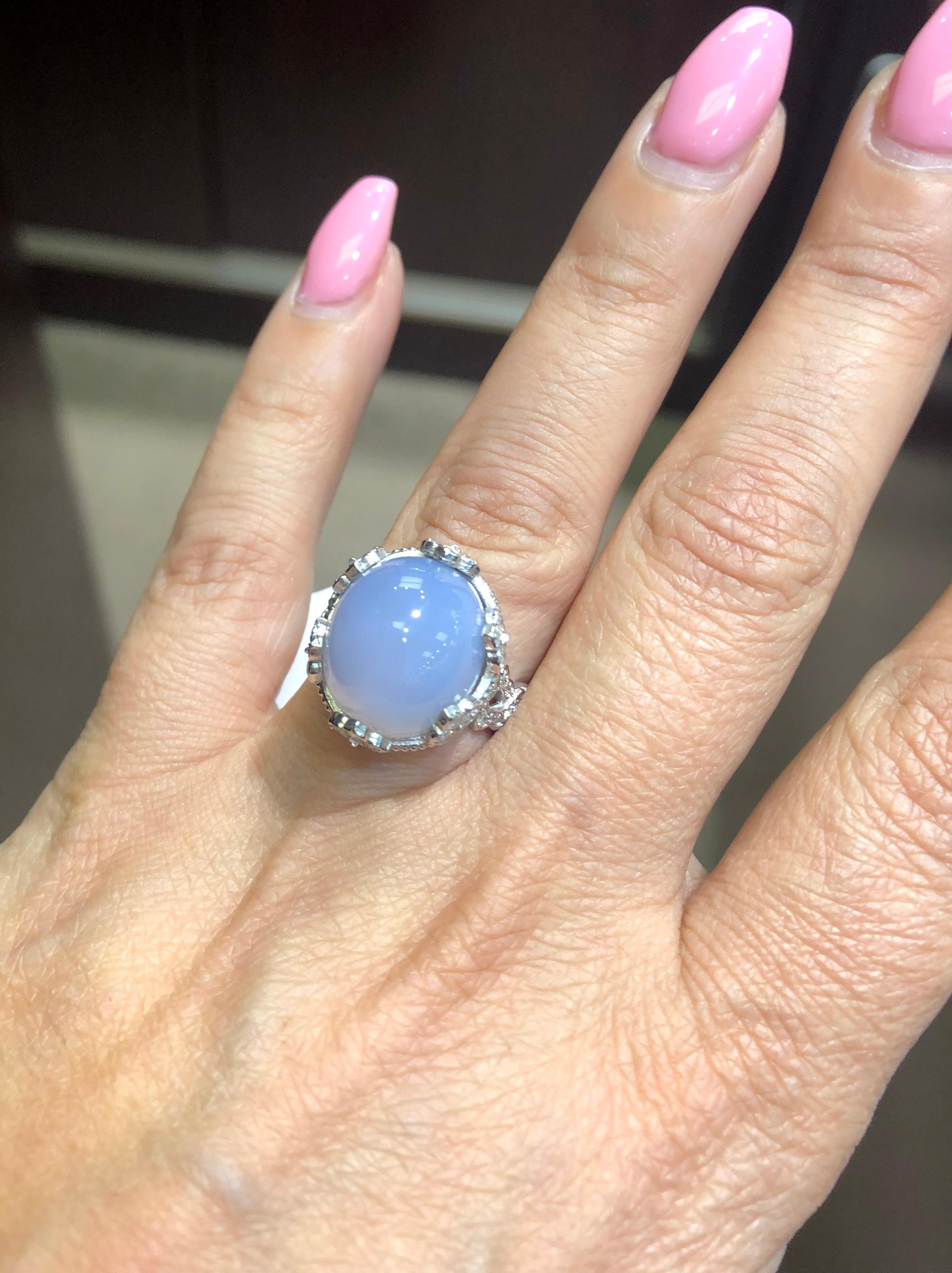 Stambolian White Gold and Diamond Cocktail Ring with Blue Chalcedony Center In New Condition In Boca Raton, FL