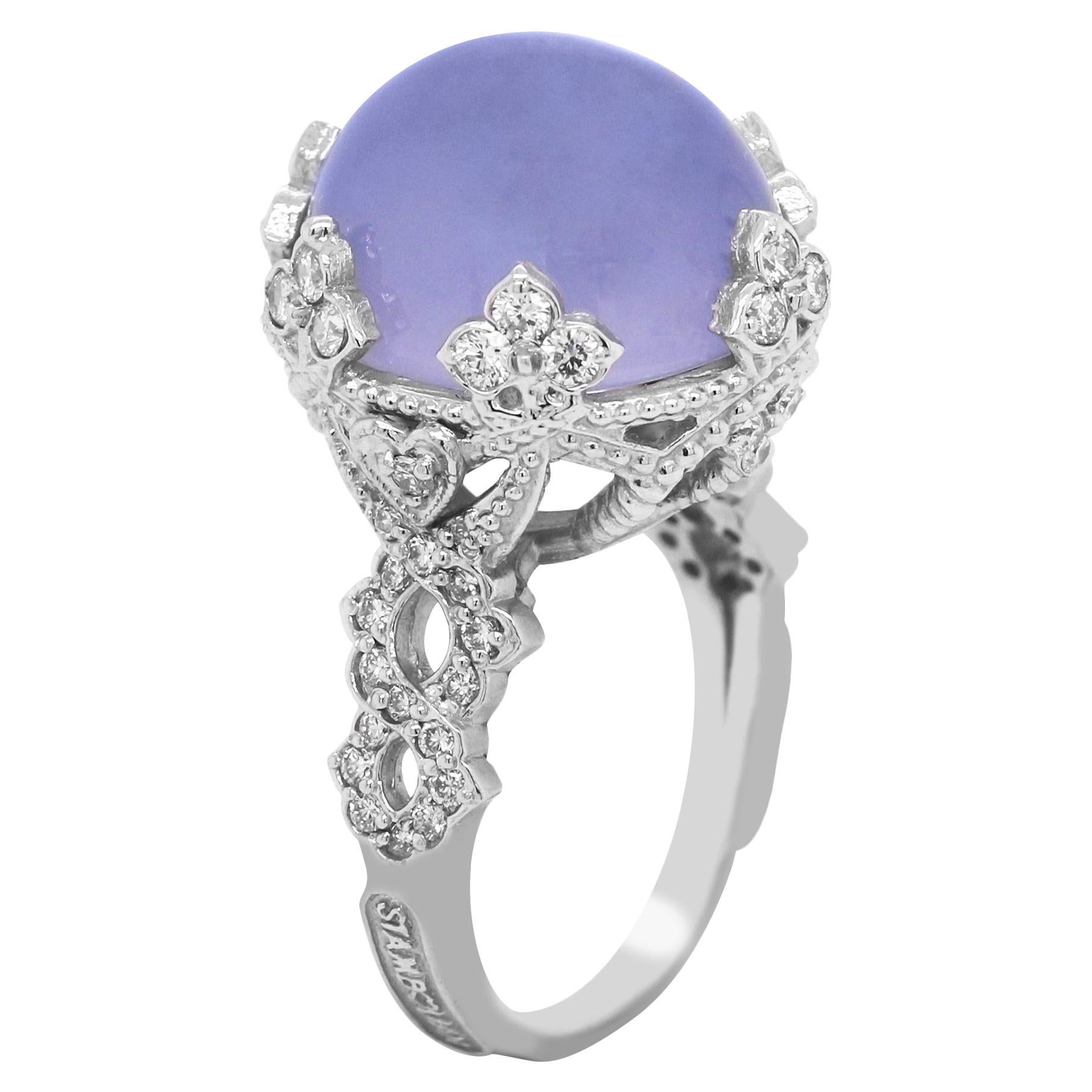 Stambolian White Gold and Diamond Cocktail Ring with Blue Chalcedony Center