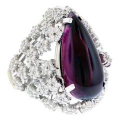Stambolian White Gold and Diamond Ring with Cabochon Rubellite Tourmaline