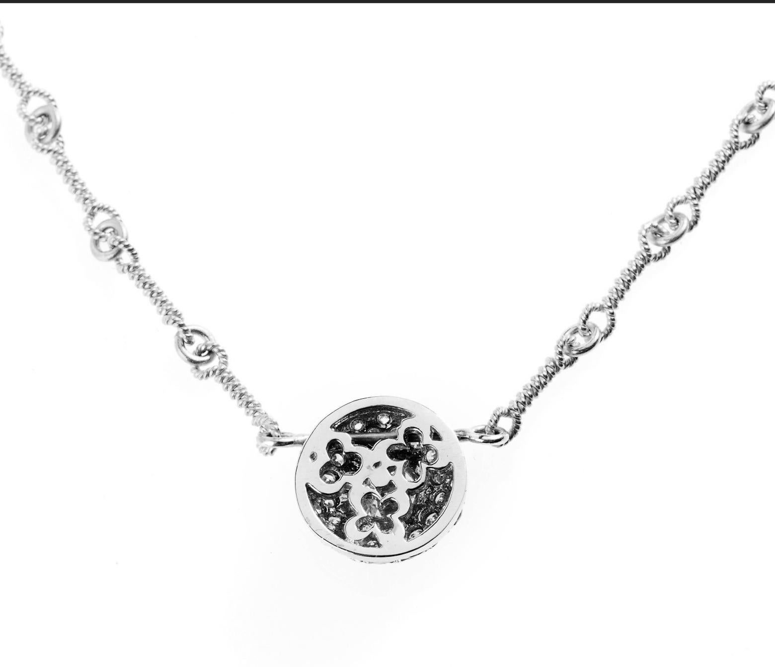Round Cut Stambolian White Gold and Diamond Round Pendant with Chain Necklace For Sale