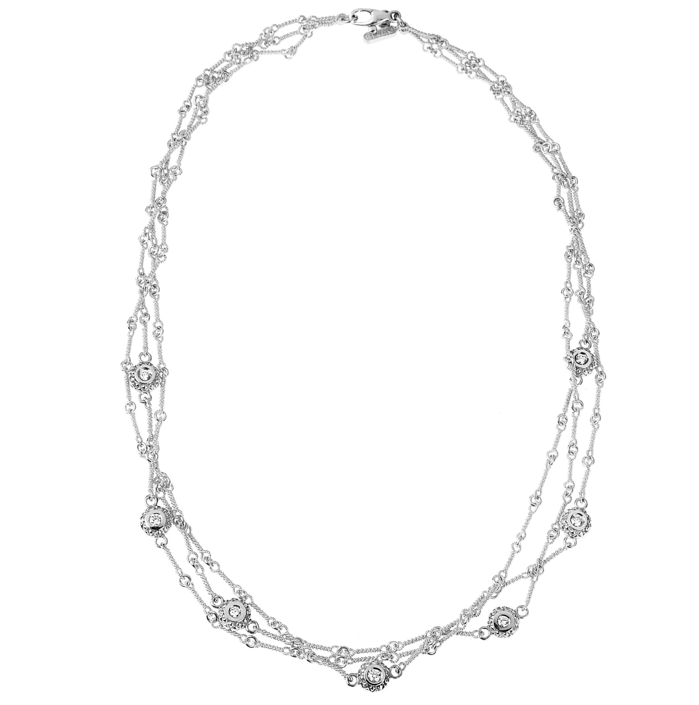 IF YOU ARE REALLY INTERESTED, CONTACT US WITH ANY REASONABLE OFFER. WE WILL TRY OUR BEST TO MAKE YOU HAPPY!

18K White Gold Handmade Chain Necklace with Double-Sided Diamond Bezels by Stambolian

Seven double-sided diamond bezels are on this