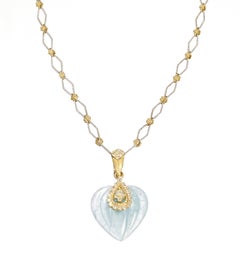 Stambolian Yellow Gold and Diamond Aquamarine Heart Pendant with Chain Necklace
