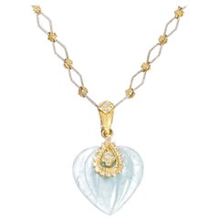 Stambolian Yellow Gold and Diamond Aquamarine Heart Pendant with Chain Necklace