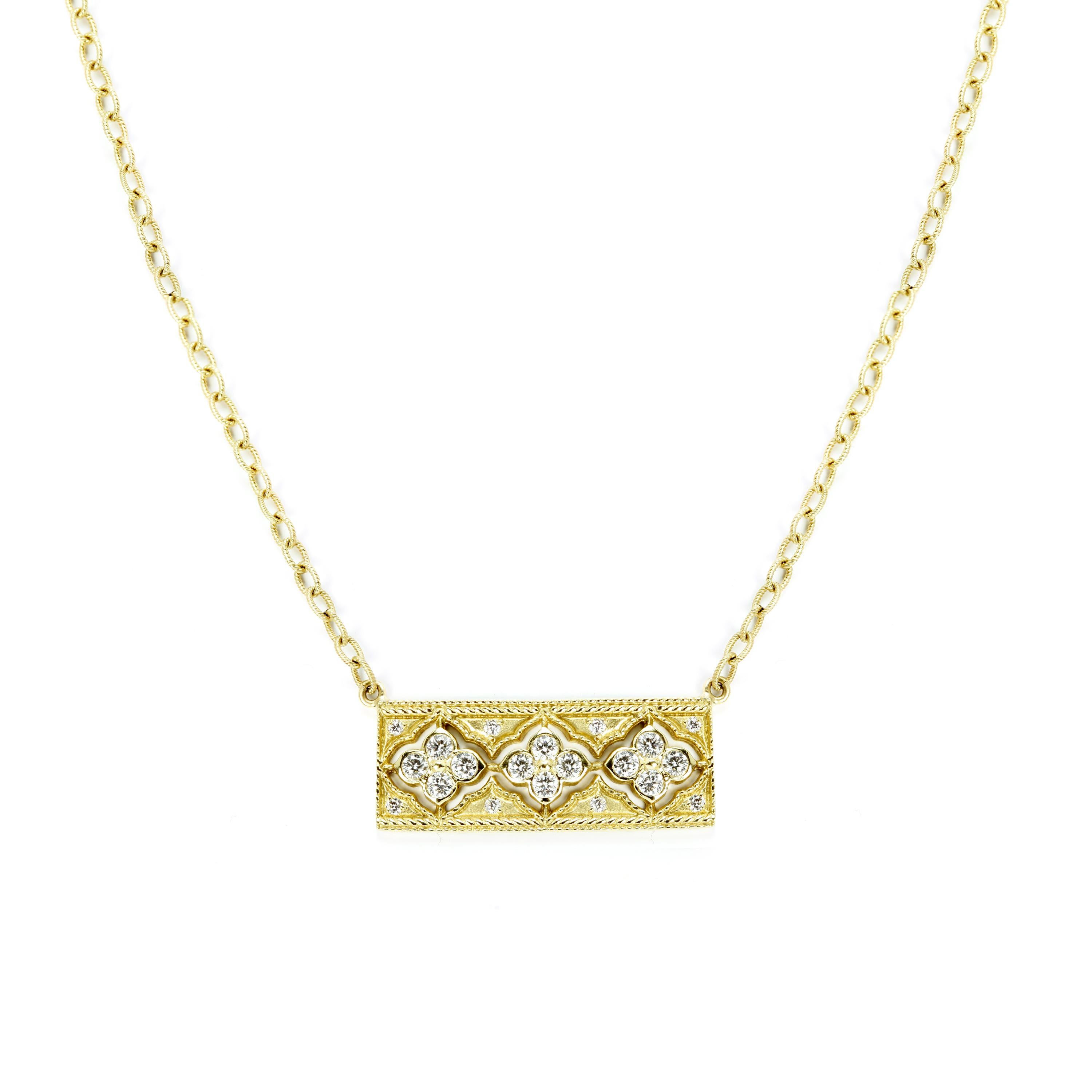 IF YOU ARE REALLY INTERESTED, CONTACT US WITH ANY REASONABLE OFFER. WE WILL TRY OUR BEST TO MAKE YOU HAPPY!

18K Yellow Gold and Diamond Bar Pendant Necklace by Stambolian

0.94 carat G color VS clarity diamonds are set across this bar pendant.