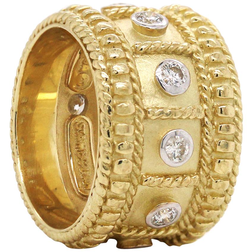 Stambolian Yellow Gold and Diamond Cigar Band Ring