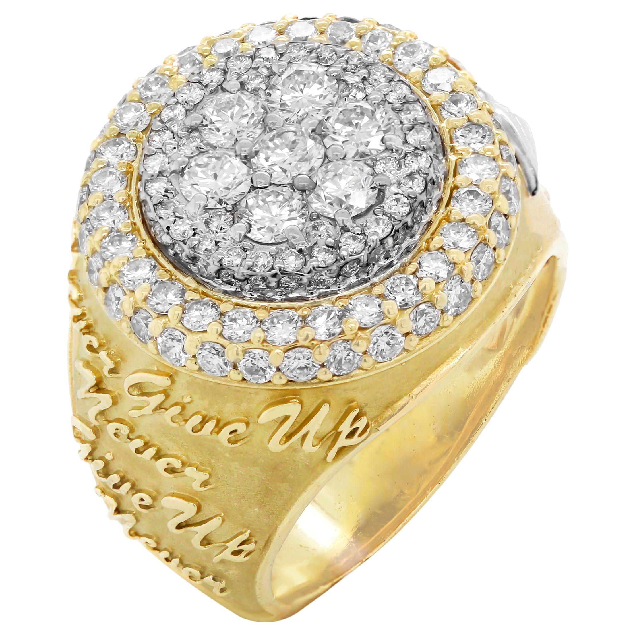 Stambolian Yellow Gold and Diamond Men's Ring Never Give Up