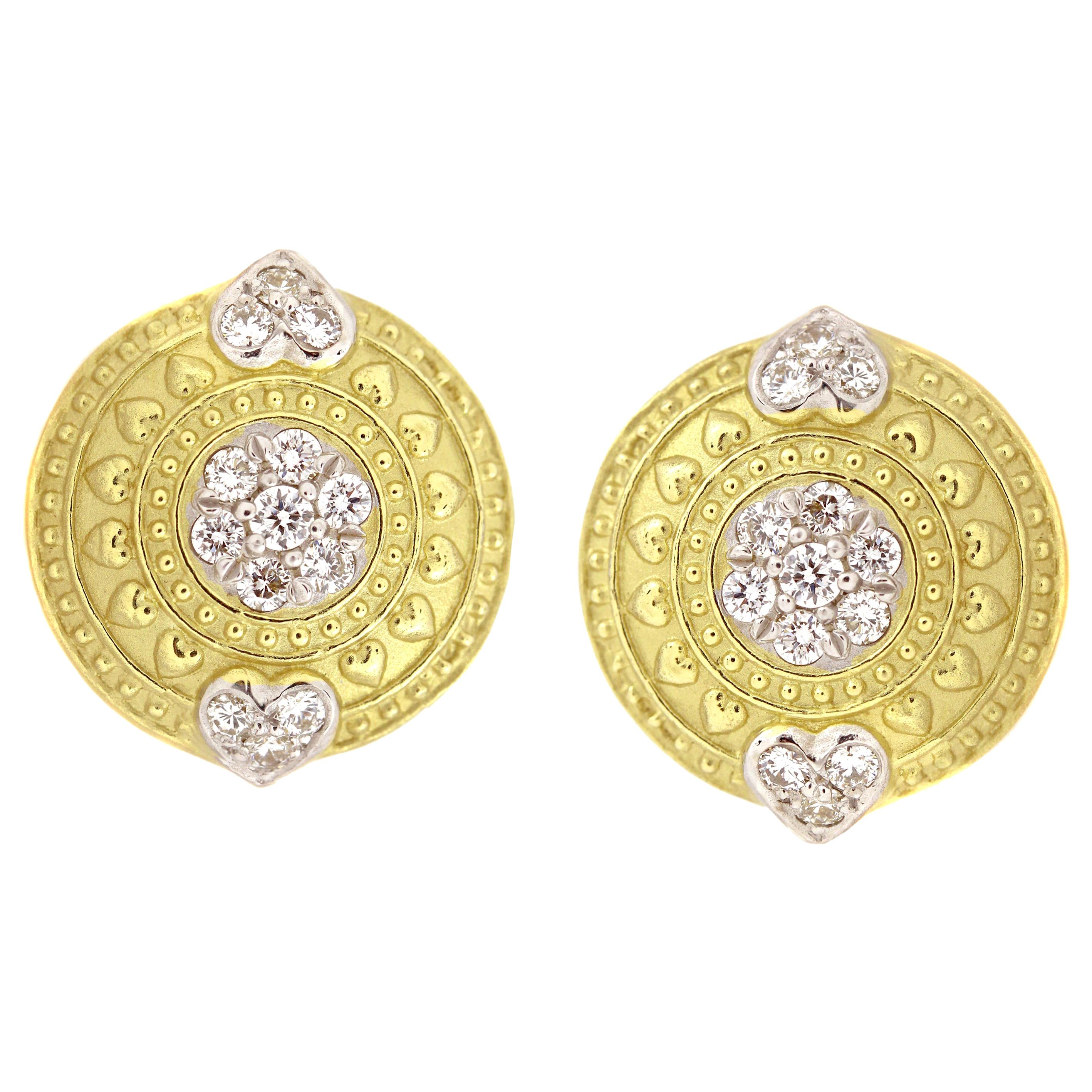 Stambolian 18K Gold and Diamond Circle Earrings with Hearts