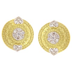 Stambolian 18K Gold and Diamond Circle Earrings with Hearts