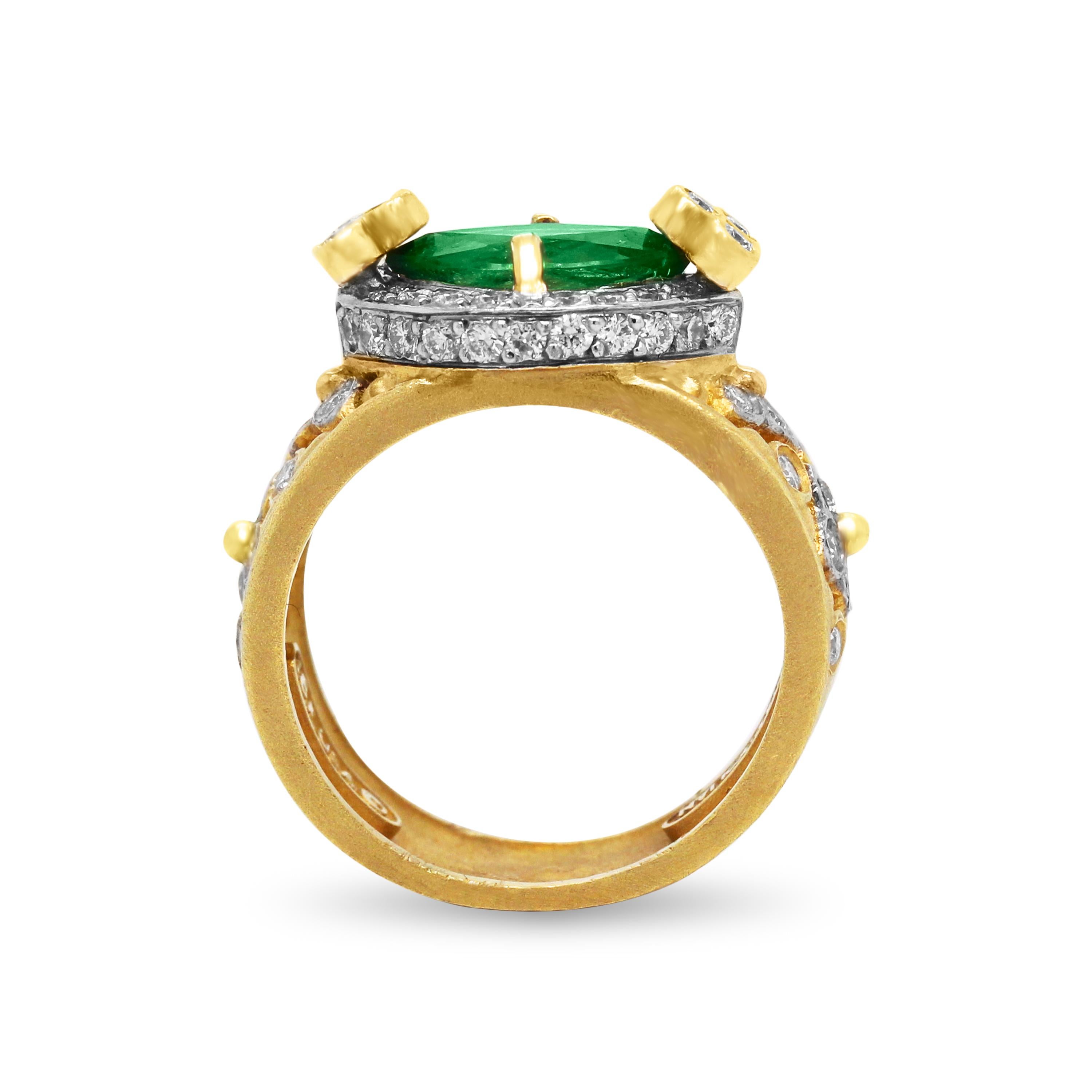 Contemporary Stambolian Yellow Gold Diamond Marquise Tsavorite Center Cocktail Ring For Sale