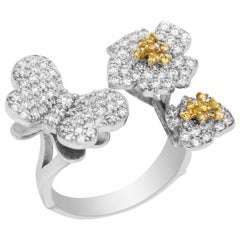 Stambolian Yellow White Diamonds Butterfly Flowers White Gold Cocktail Ring