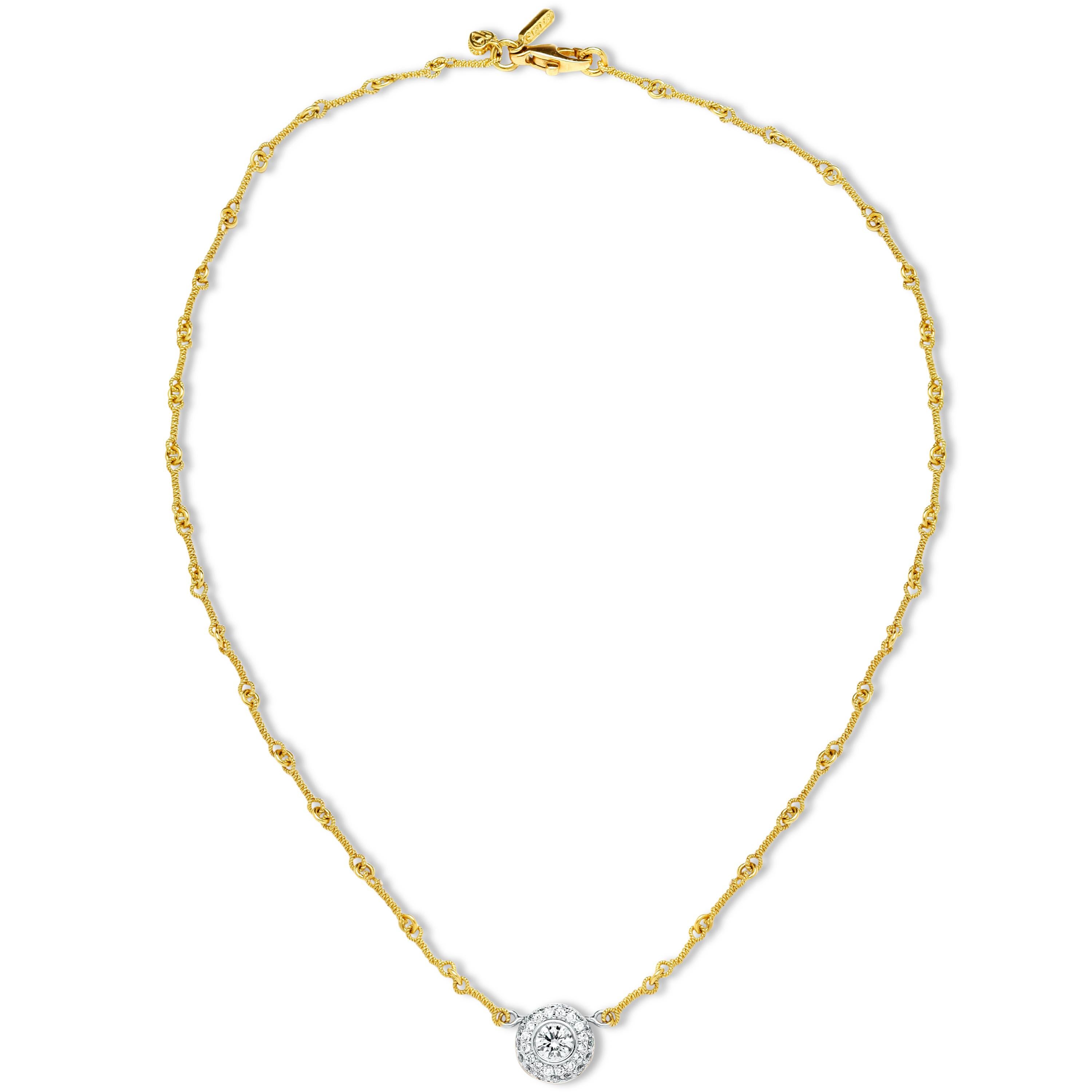 Stambolian Yellow White Gold and Diamond Round Pendant with Chain Necklace In New Condition In Boca Raton, FL