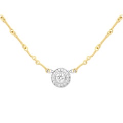 Stambolian Yellow White Gold and Diamond Round Pendant with Chain Necklace