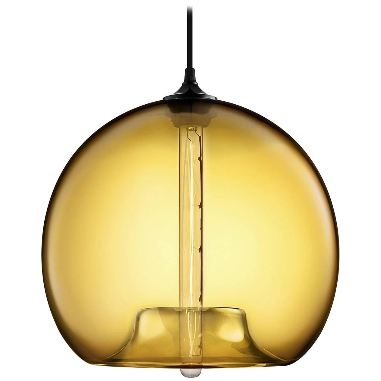 Stamen Amber Handblown Modern Glass Pendant Light, Made in the USA For Sale