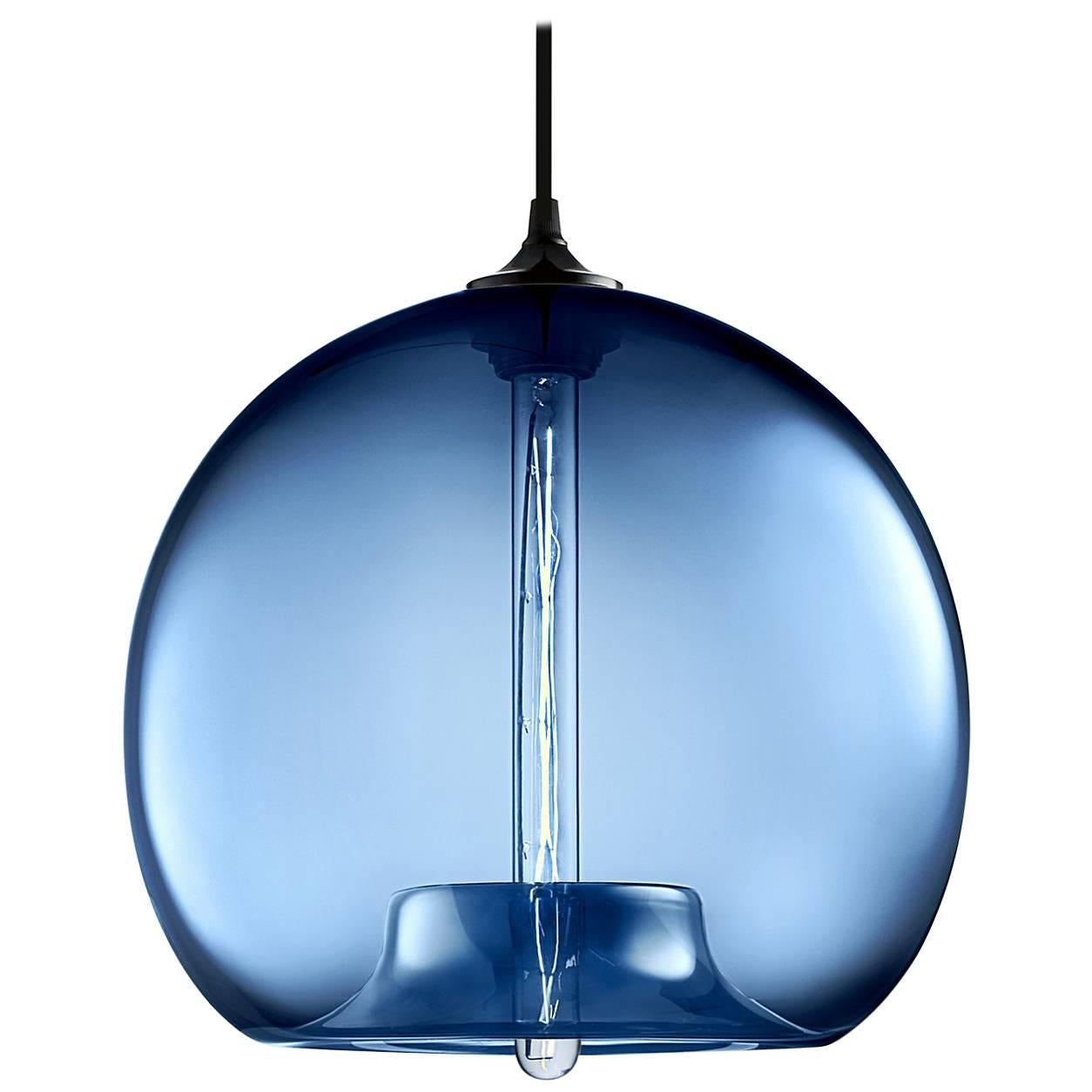 Stamen Sapphire Handblown Modern Glass Pendant Light, Made in the USA For Sale