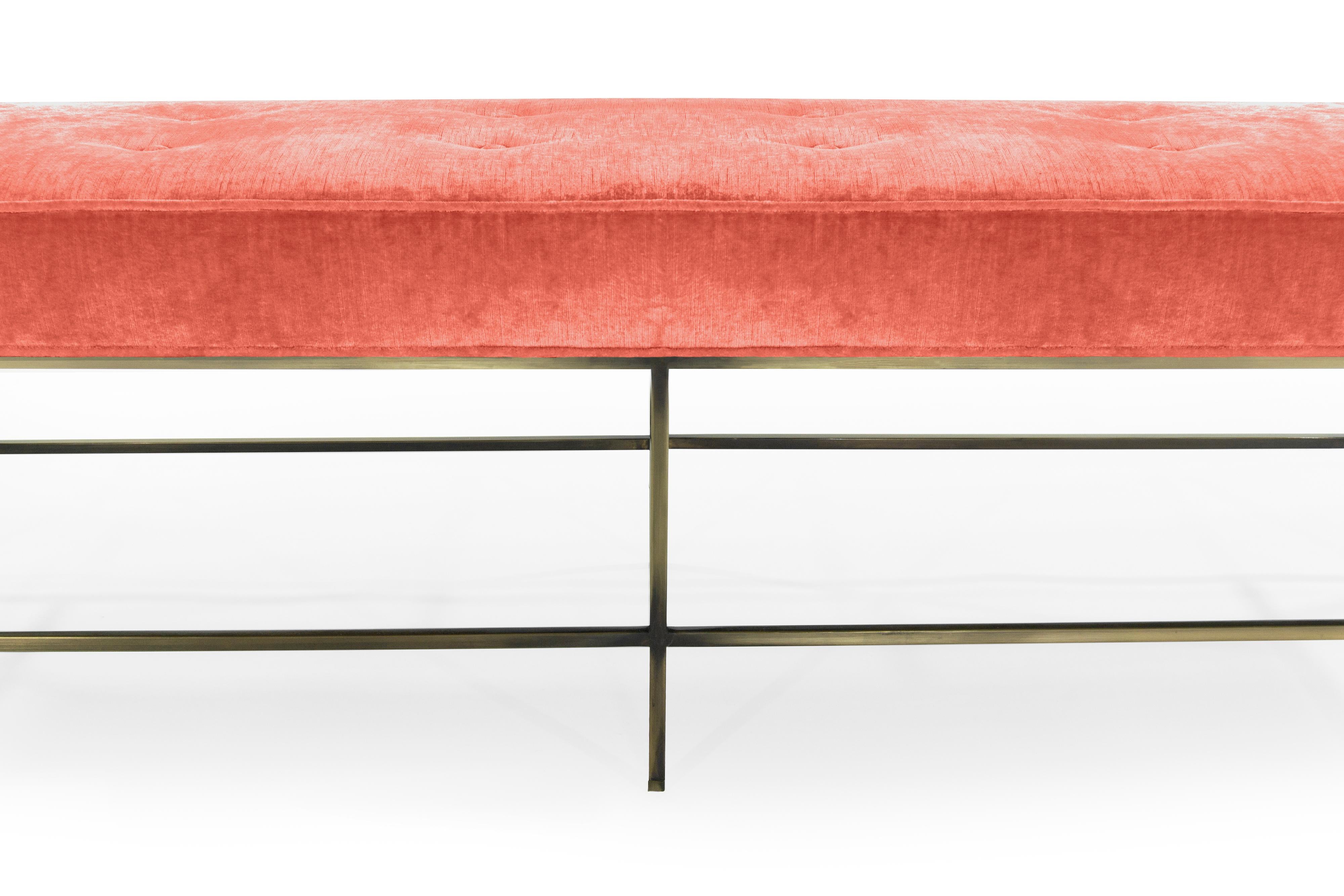 Contemporary Stamford Modern's Architectural Bronze Bench in Coral Chenille