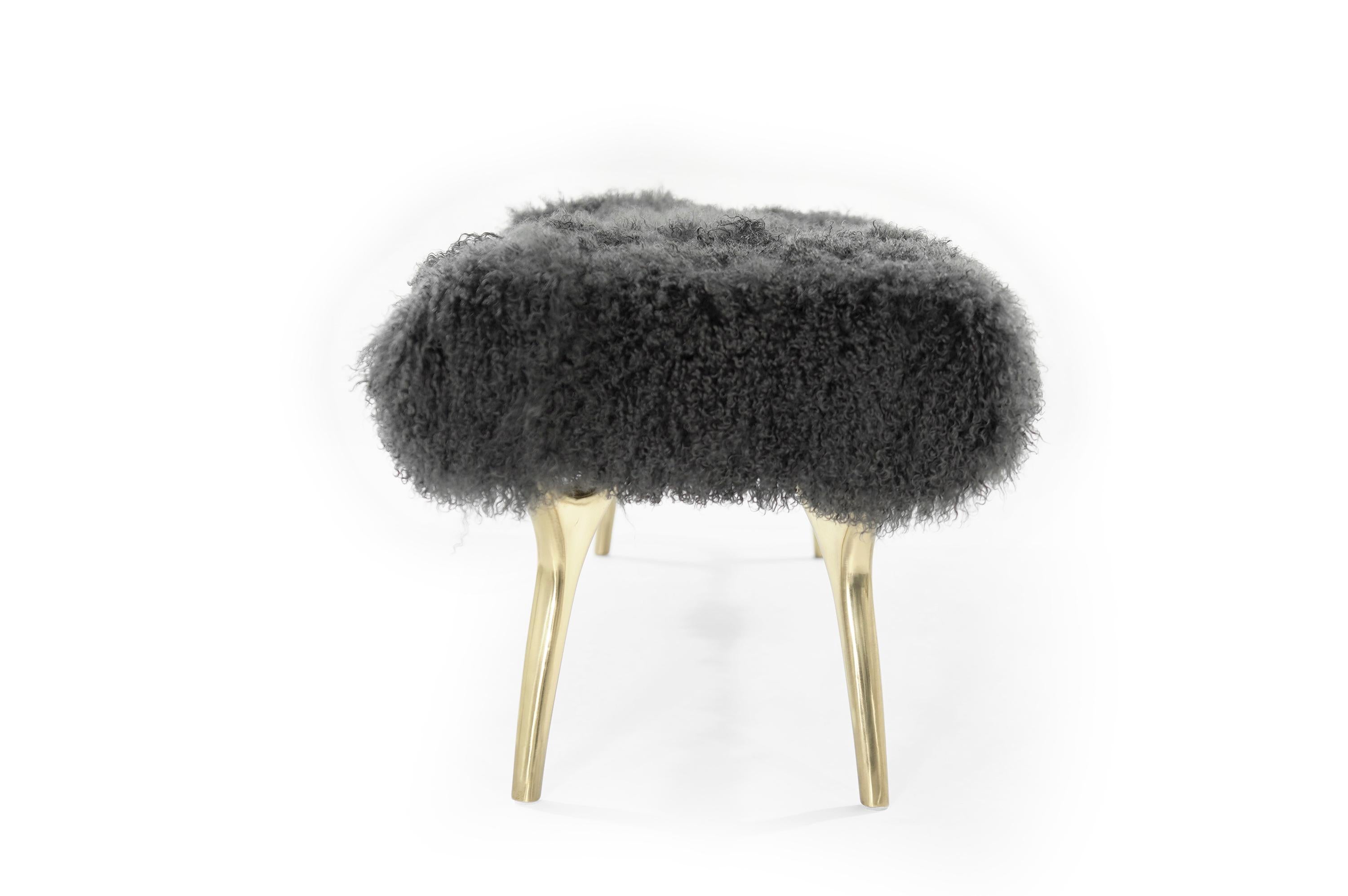 Polished Stamford Modern's Crescent Bench in Mongolian Wool