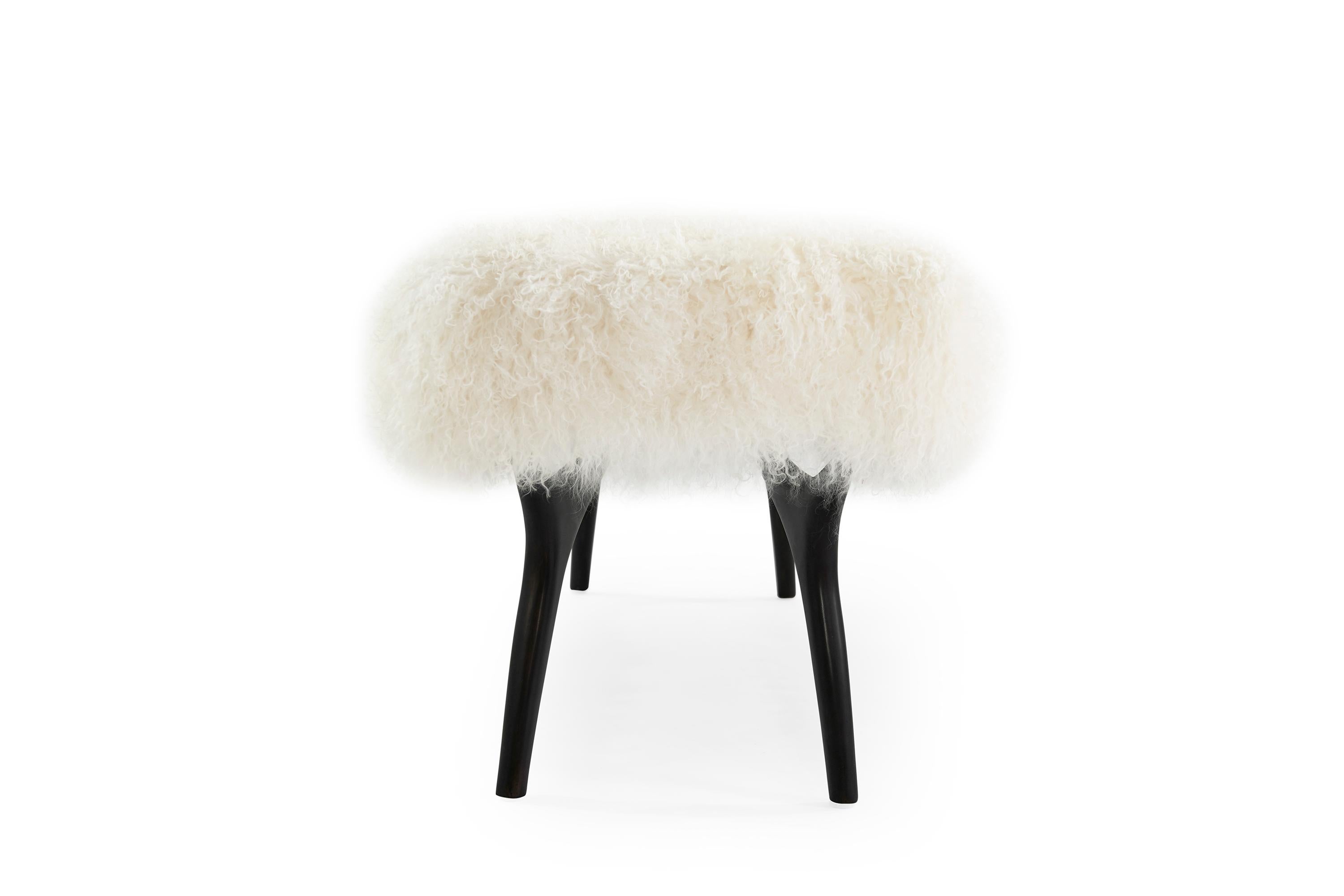 Polished Stamford Modern's Crescent Bench in Mongolian Wool