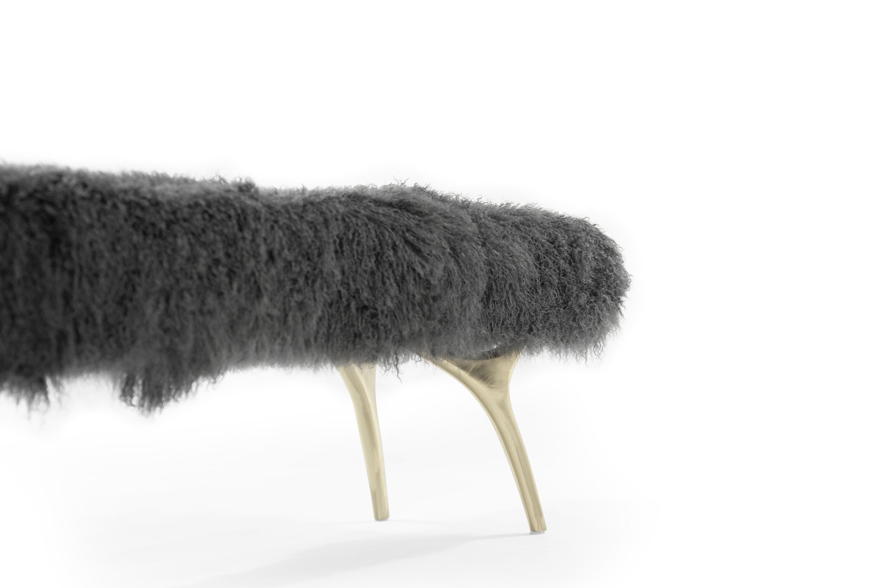 Brass Stamford Modern's Crescent Bench in Mongolian Wool