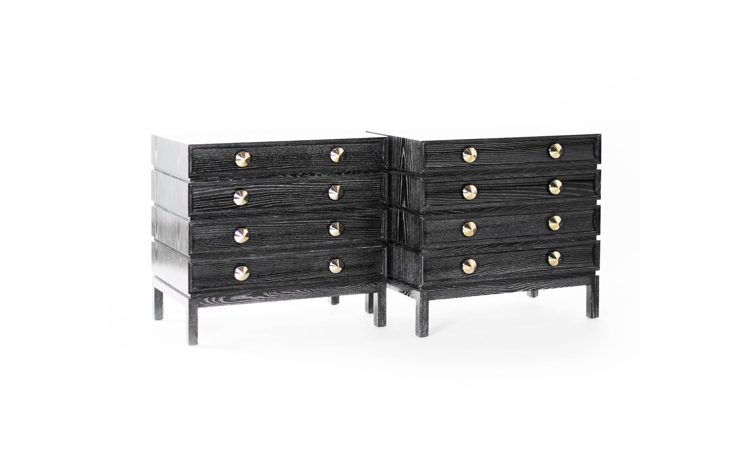 Stacked Bedside Tables in Black Ceruse In New Condition For Sale In Westport, CT