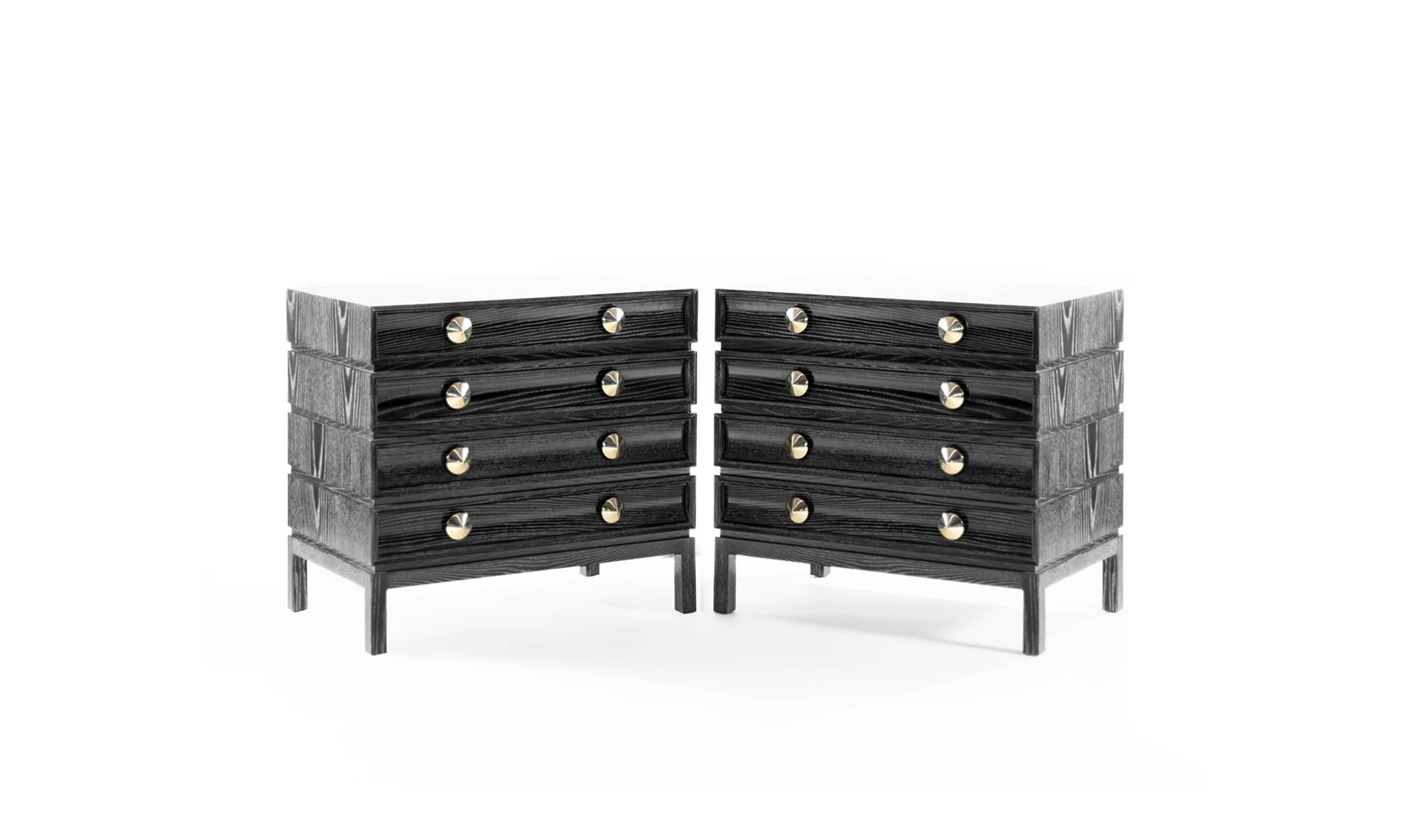 American Stacked Bedside Tables in Black Ceruse For Sale