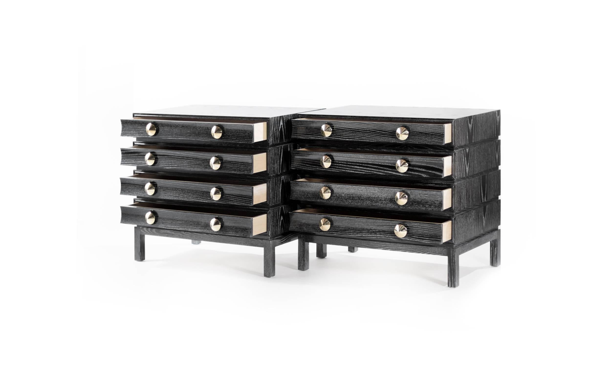 Mid-Century Modern Stacked Bedside Tables in Black Ceruse For Sale