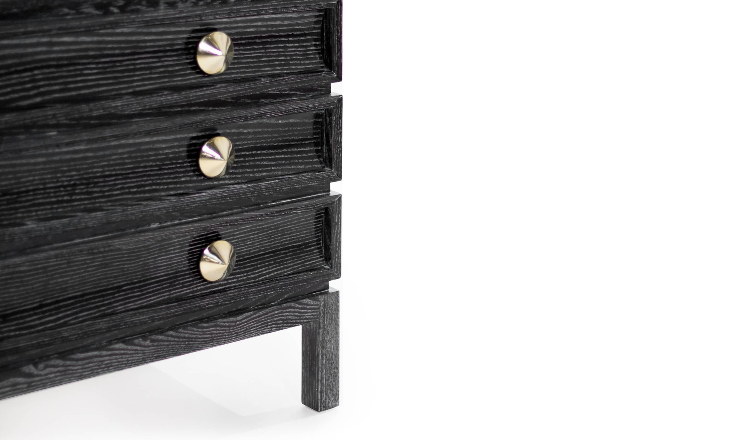 Brass Stacked Bedside Tables in Black Ceruse For Sale