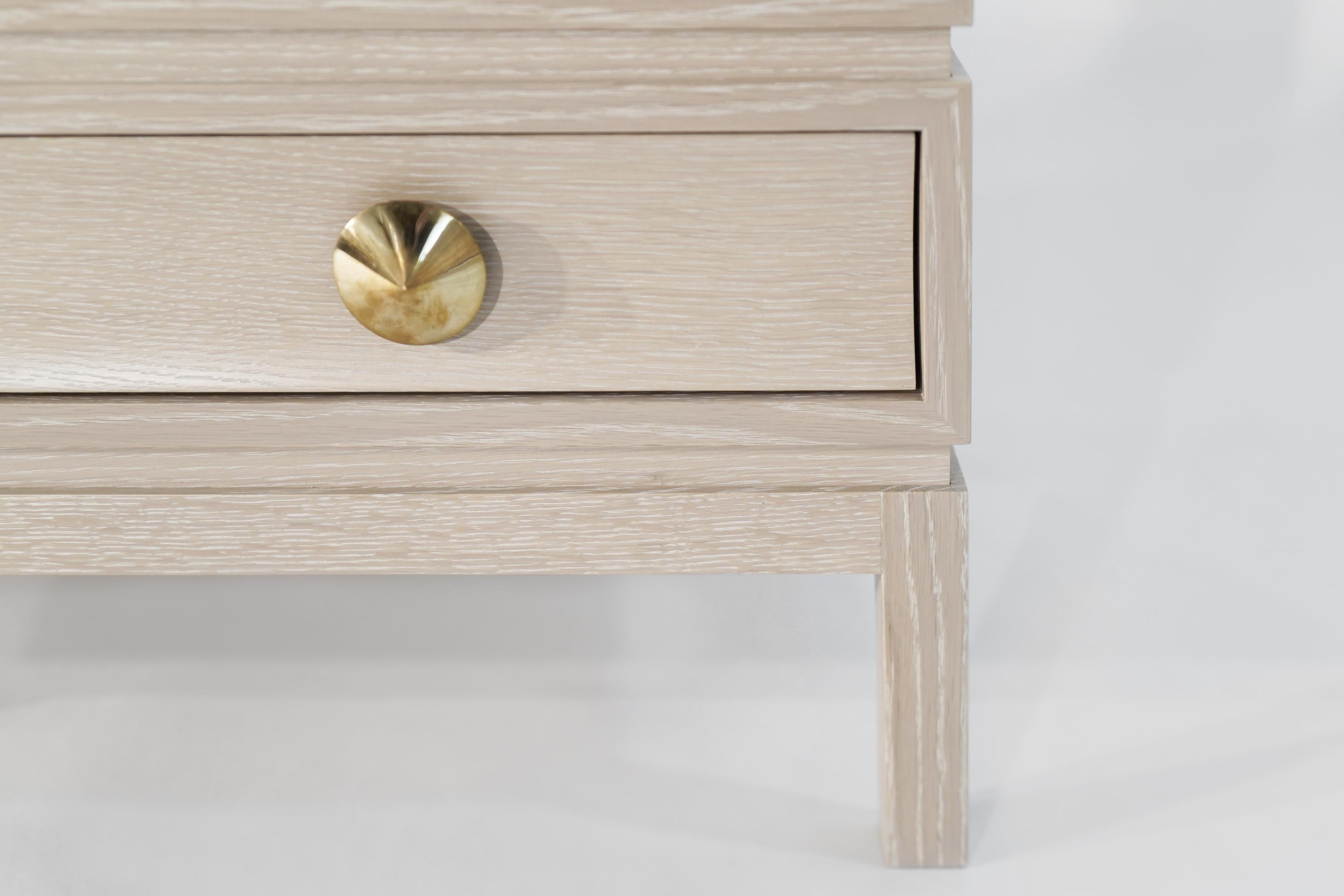 Brass Stacked Chests of Drawers in Limed Oak For Sale