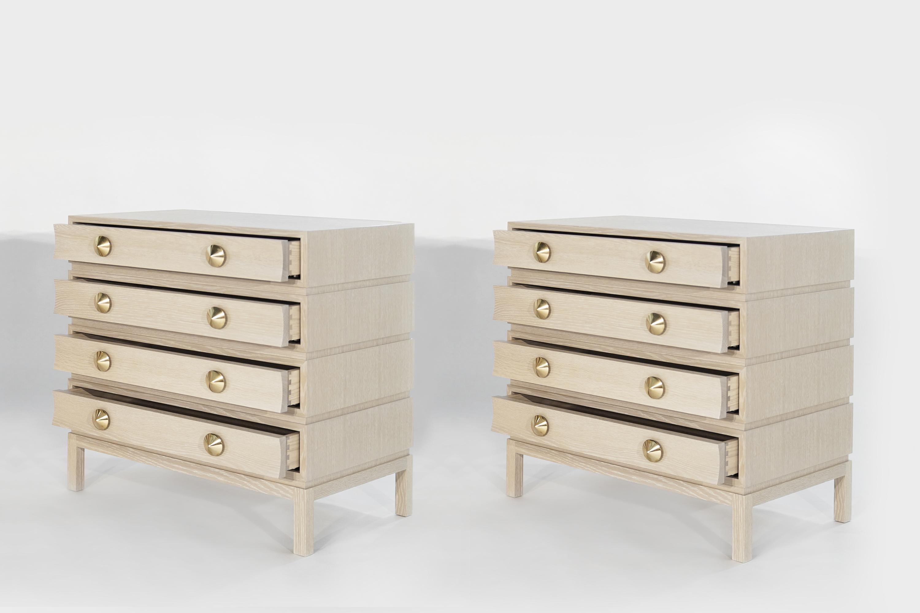 Inspired by the iconic designer Paul Frankl, these rustic modern dressers blend timeless elegance with contemporary flair. The oversized drawer frames and subtly curved fronts create a playful asymmetry, while notched sides add a unique touch,