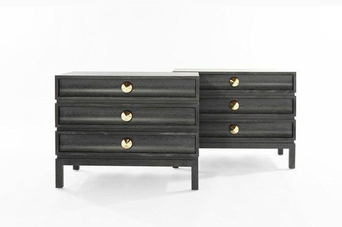 Mid-Century Modern Stacked End Tables in Black Ceruse For Sale