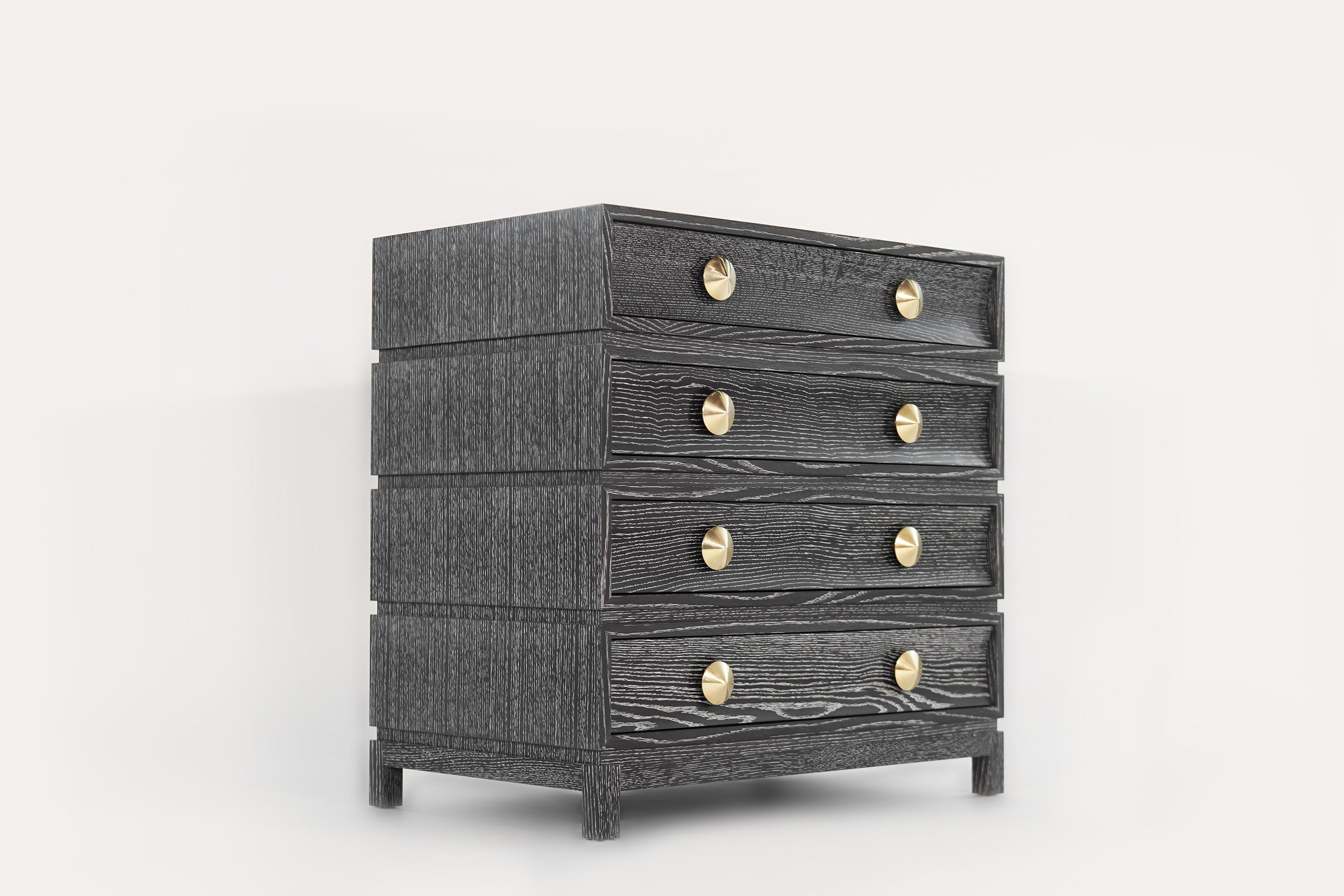 Stamford Modern's Stacked Bedside Tables in Silver Ceruse In New Condition In Westport, CT