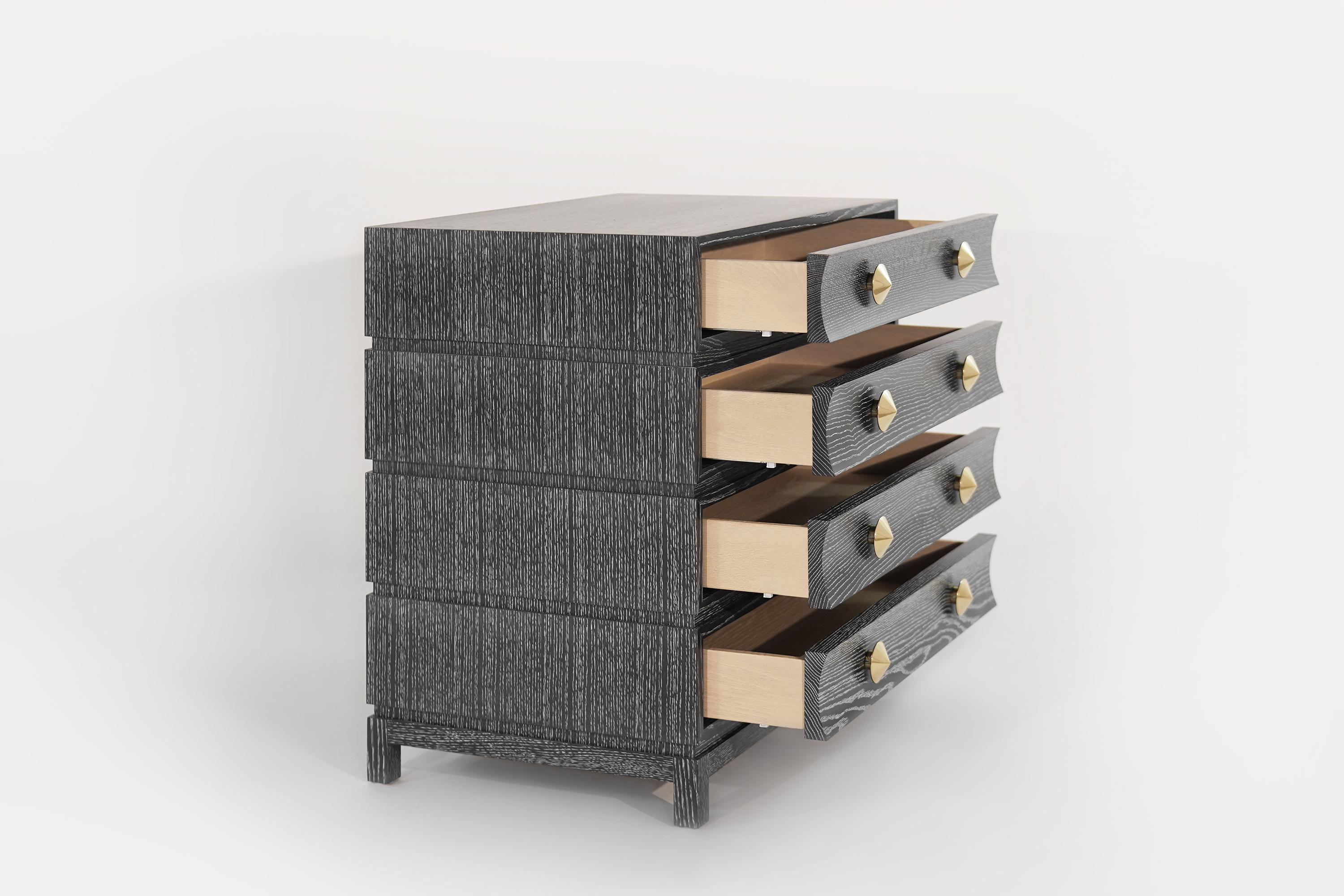 Brass Stamford Modern's Stacked Bedside Tables in Silver Ceruse