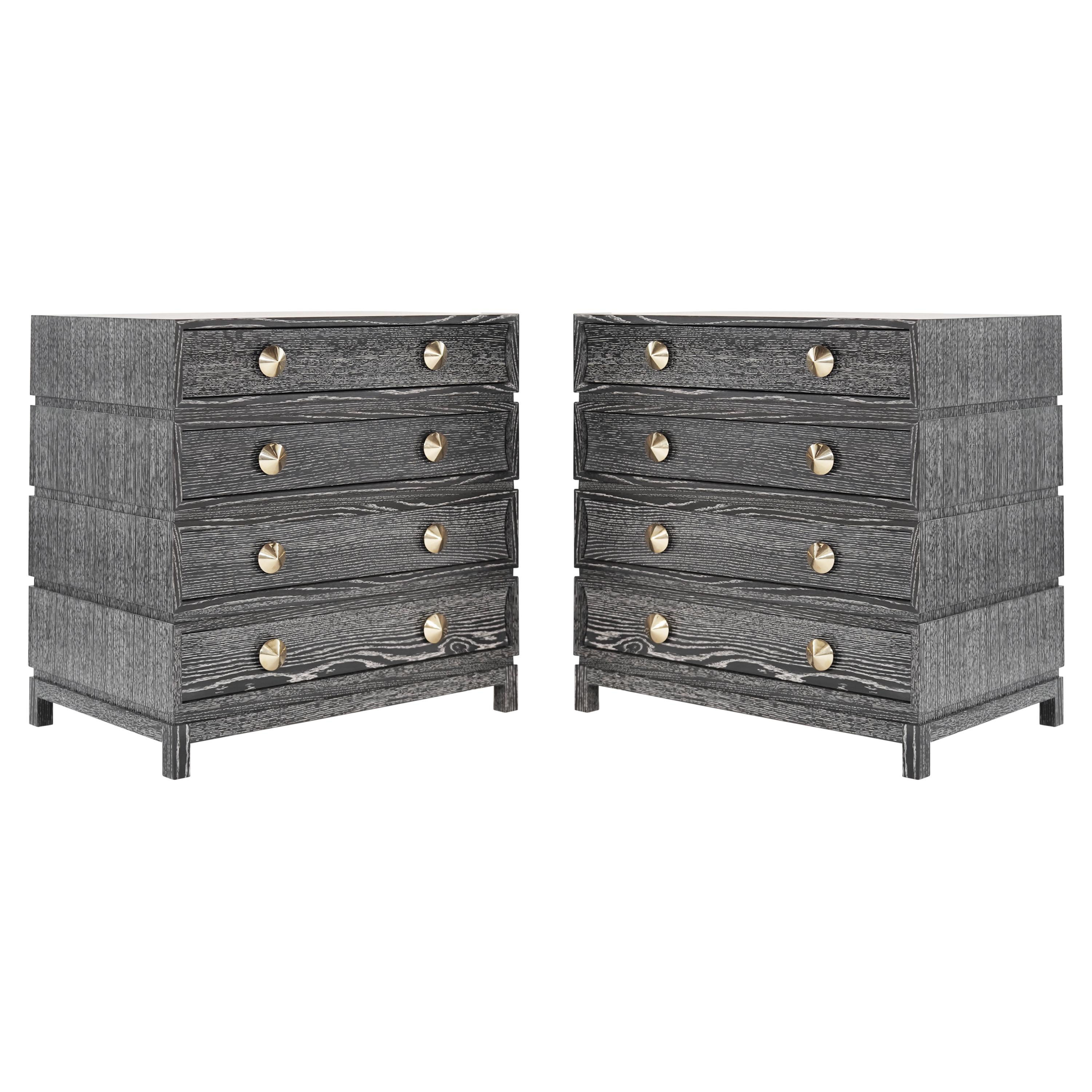 Stamford Modern's Stacked Bedside Tables in Silver Ceruse