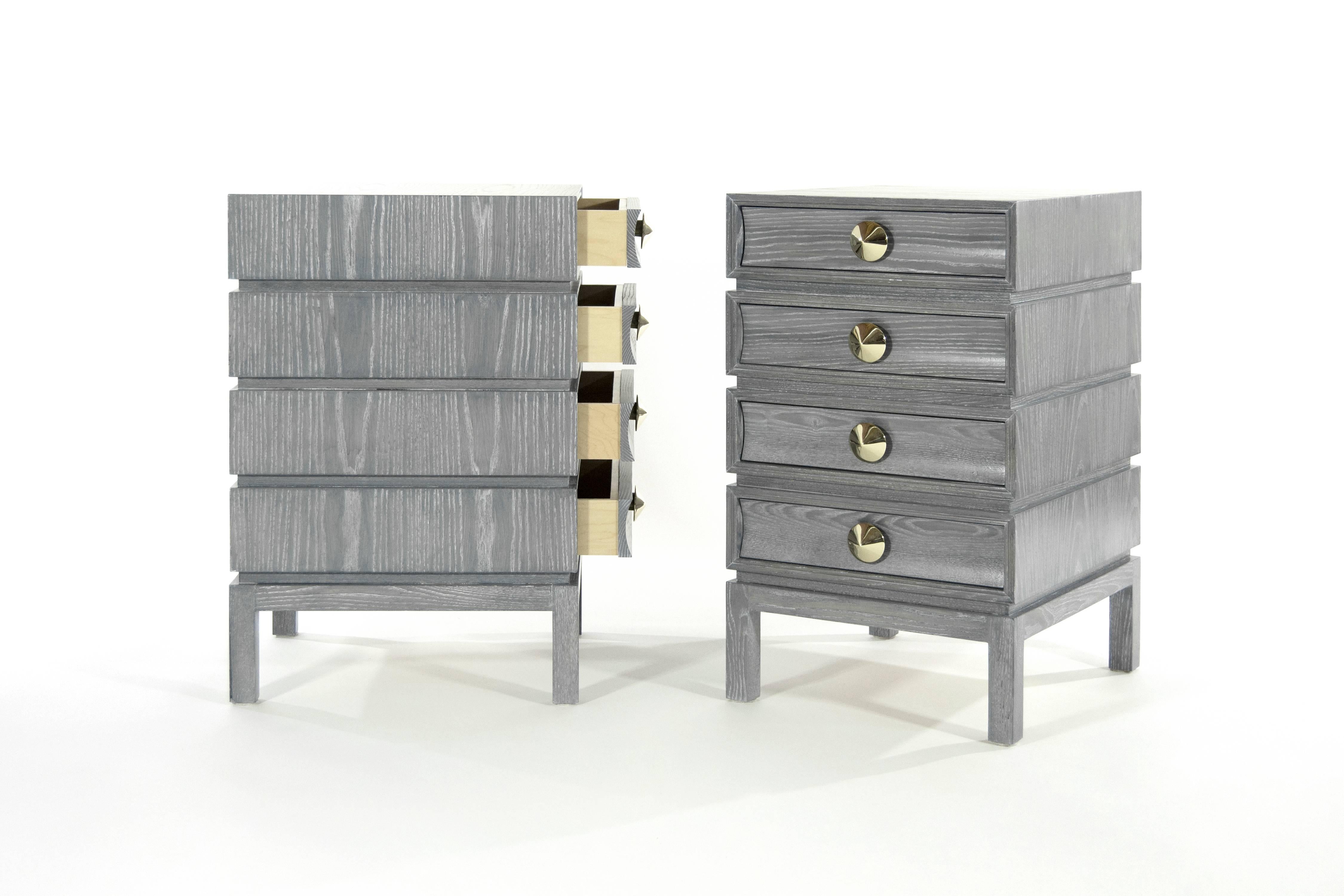 American Stacked End Tables in Grey Ceruse For Sale