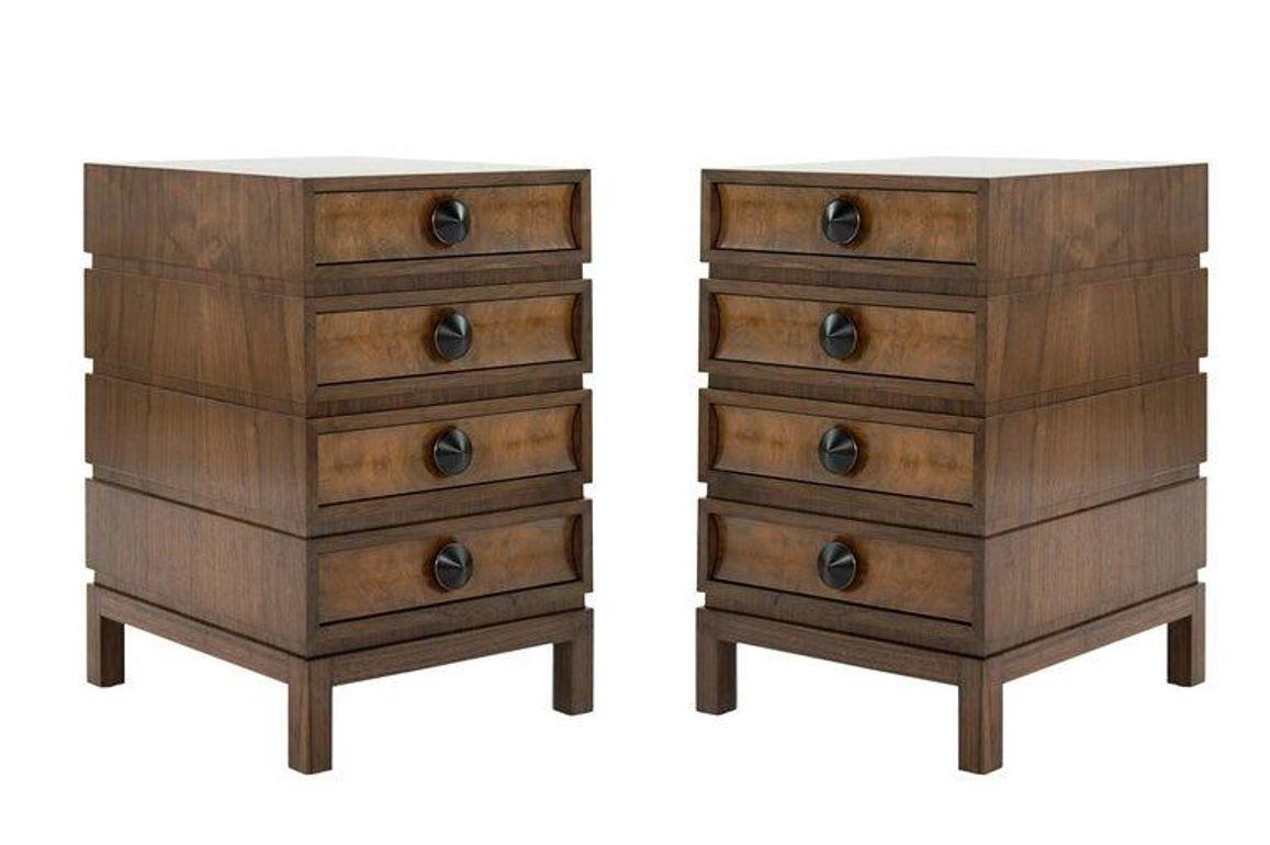 Stacked Bedside Tables in Special Walnut with Burl Wood For Sale 1