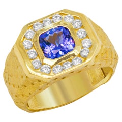 Stamnbolian Bague pour homme en or 18 carats diamant taille princesse tanzanite finition satinée