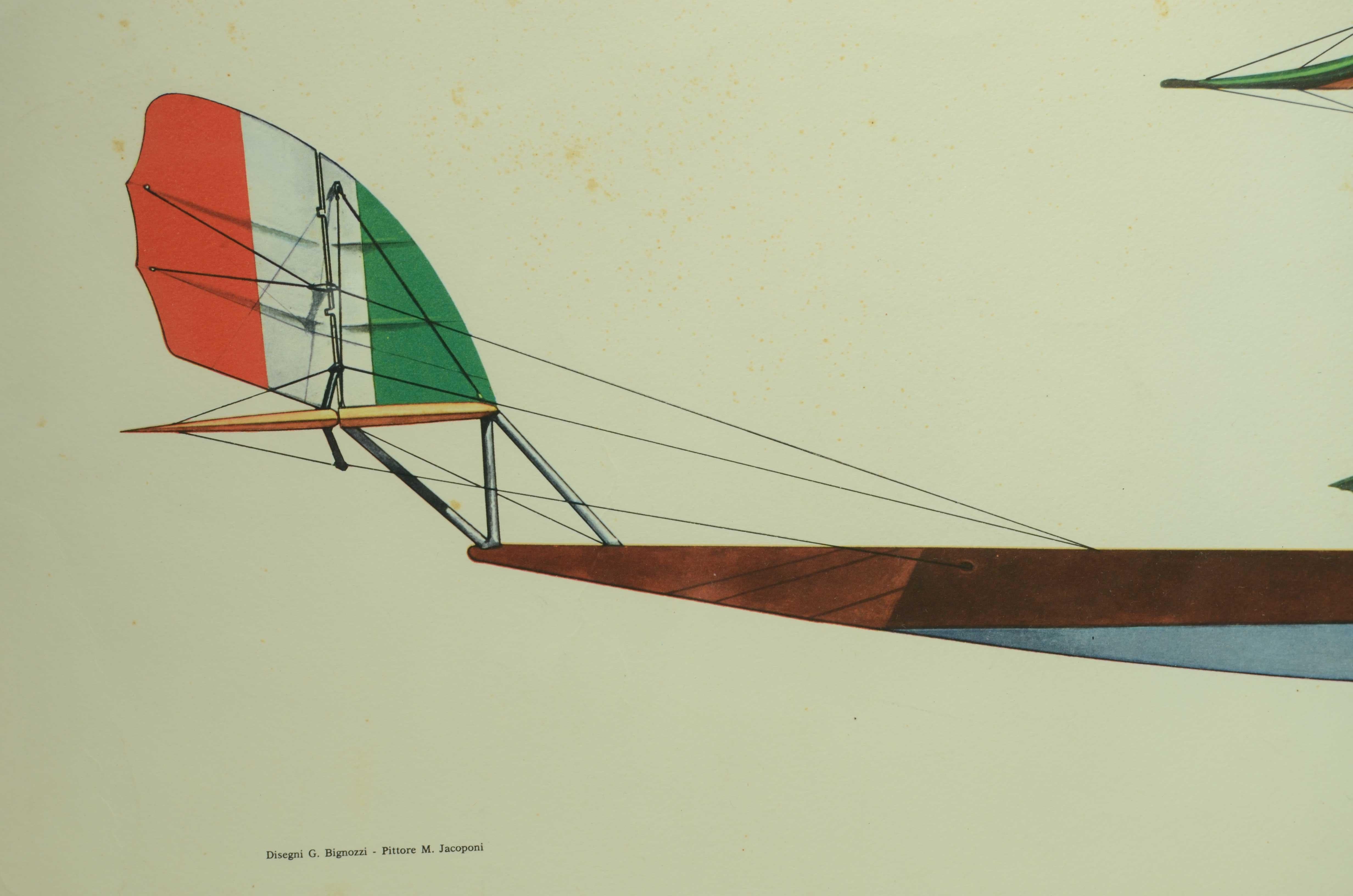 1950 color print of single-engine Macchi L3 hydrocracker Macchi-Nieuport Varese In Good Condition For Sale In Milan, IT