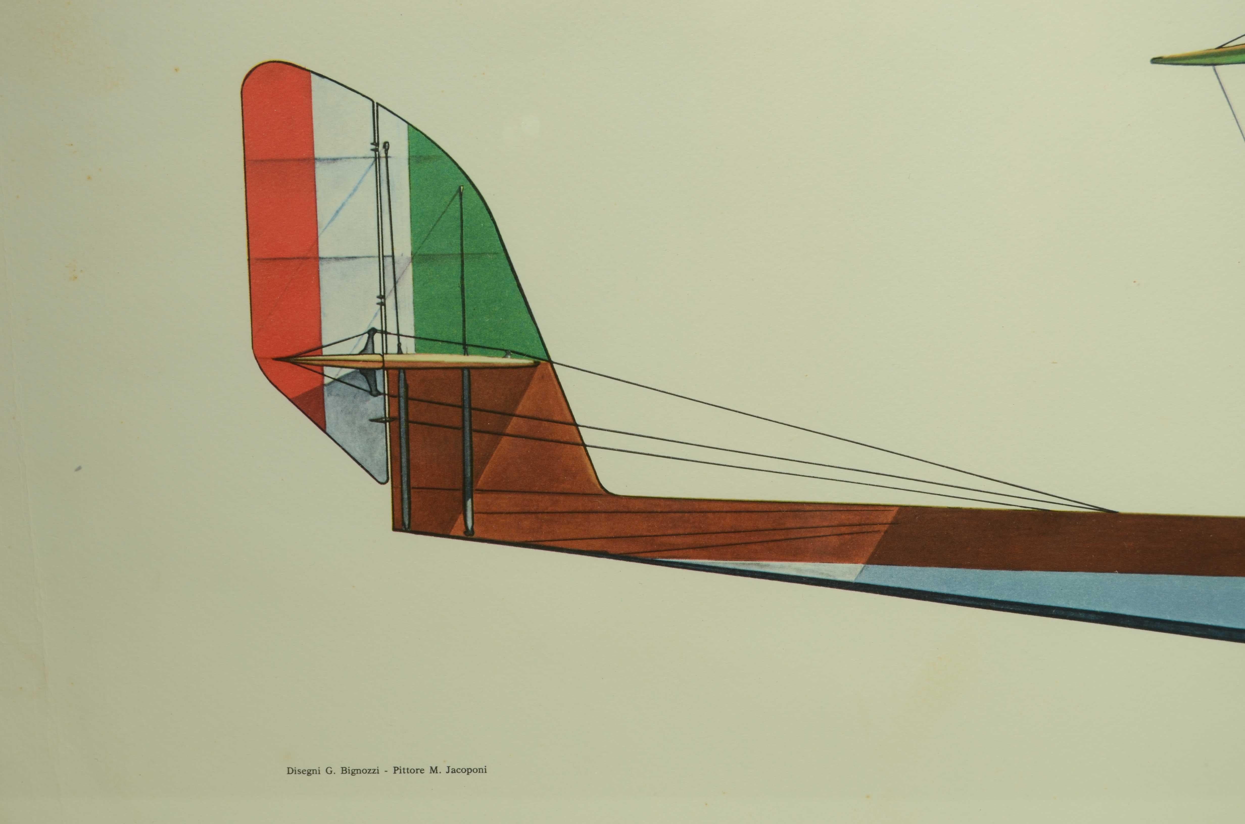 1950 color print of a Maccchi M 8 single-engine hydro reconnaissance bomber In Good Condition For Sale In Milan, IT