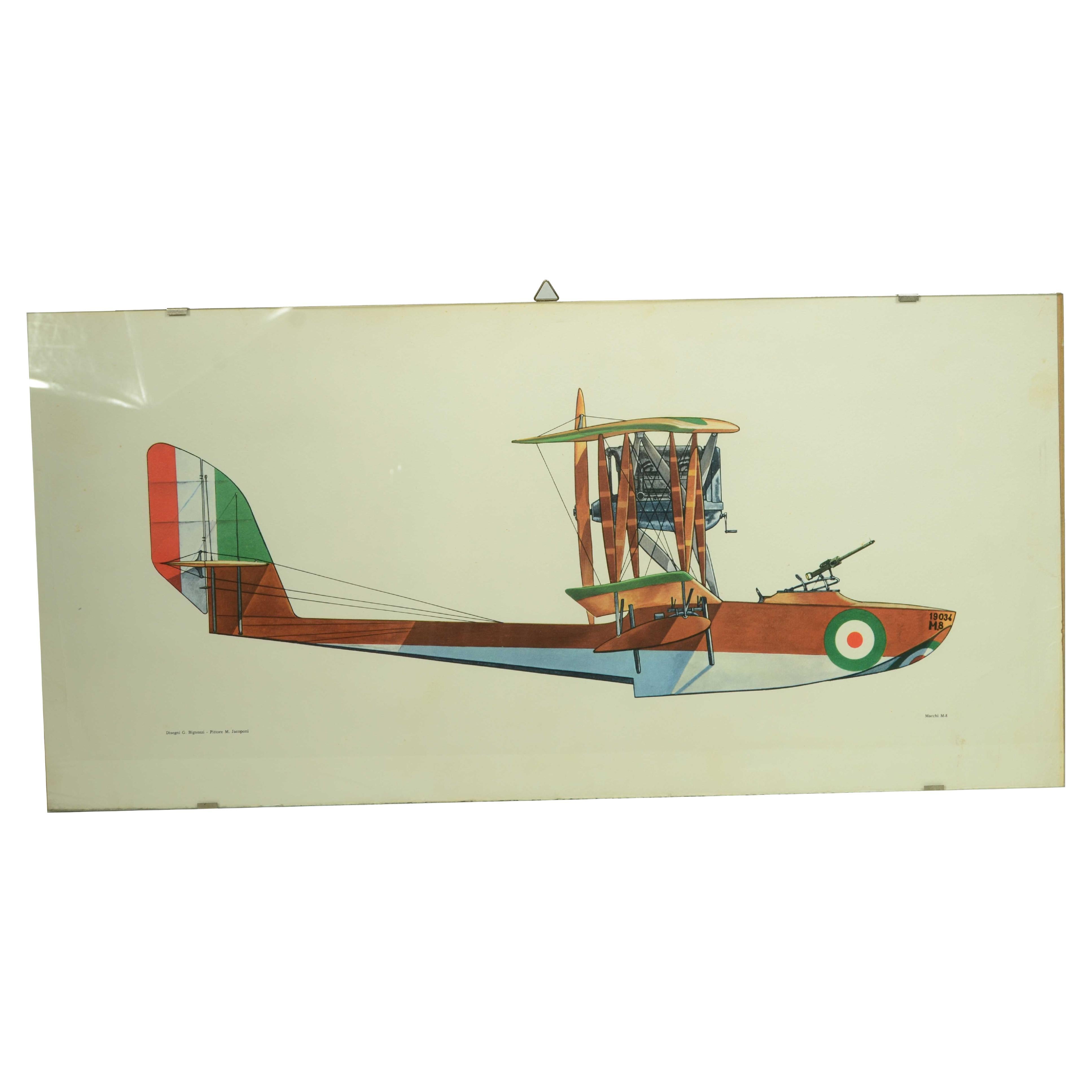 Stampa a colori 1950 di un idro ricognitore bombardiere monomotore Maccchi M 8