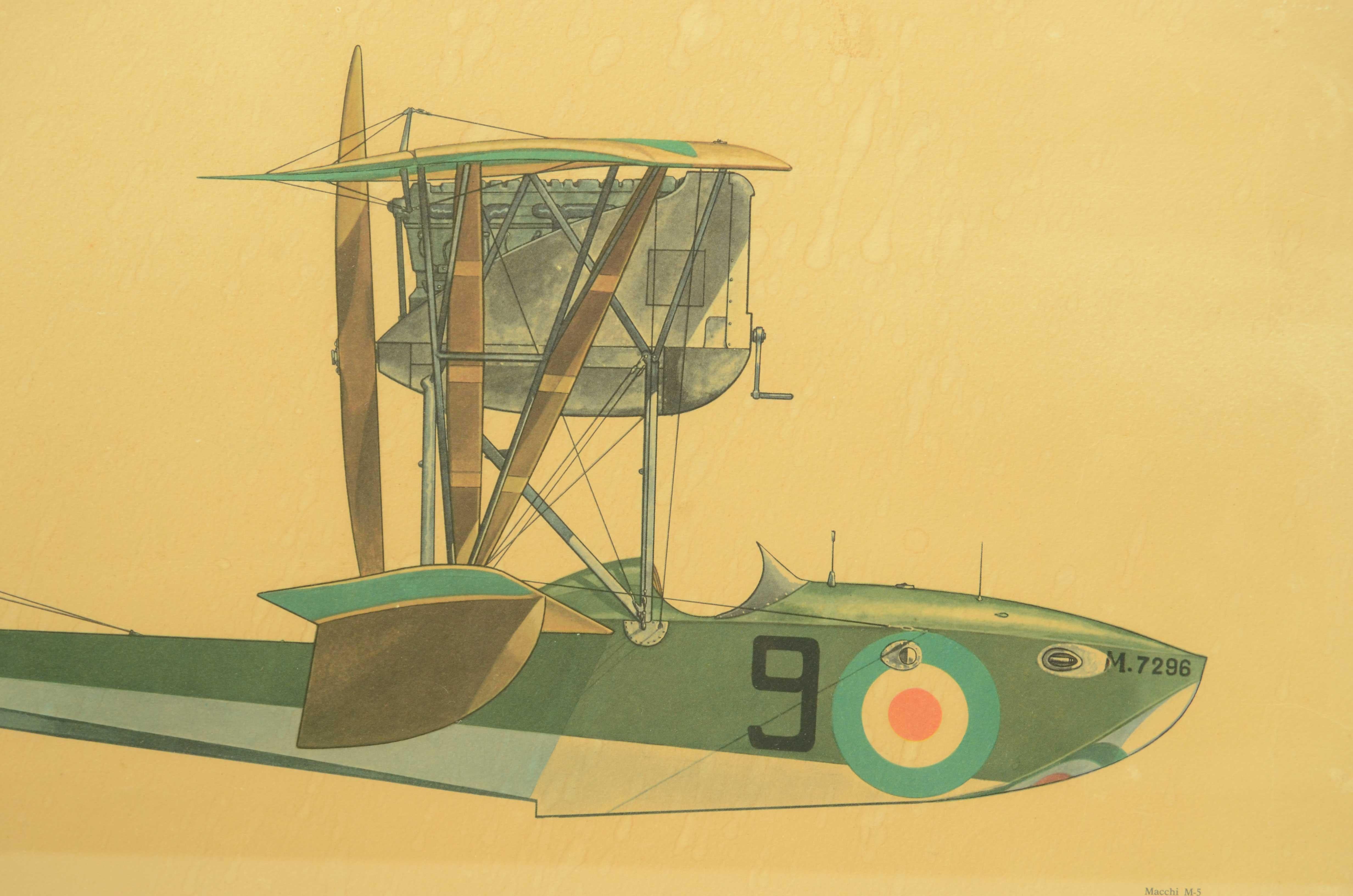 Stampa a colori 1950 raffigurante idrocaccia Macchi M5 Macchi-Nieuport Varese In condizioni buone in vendita a Milan, IT