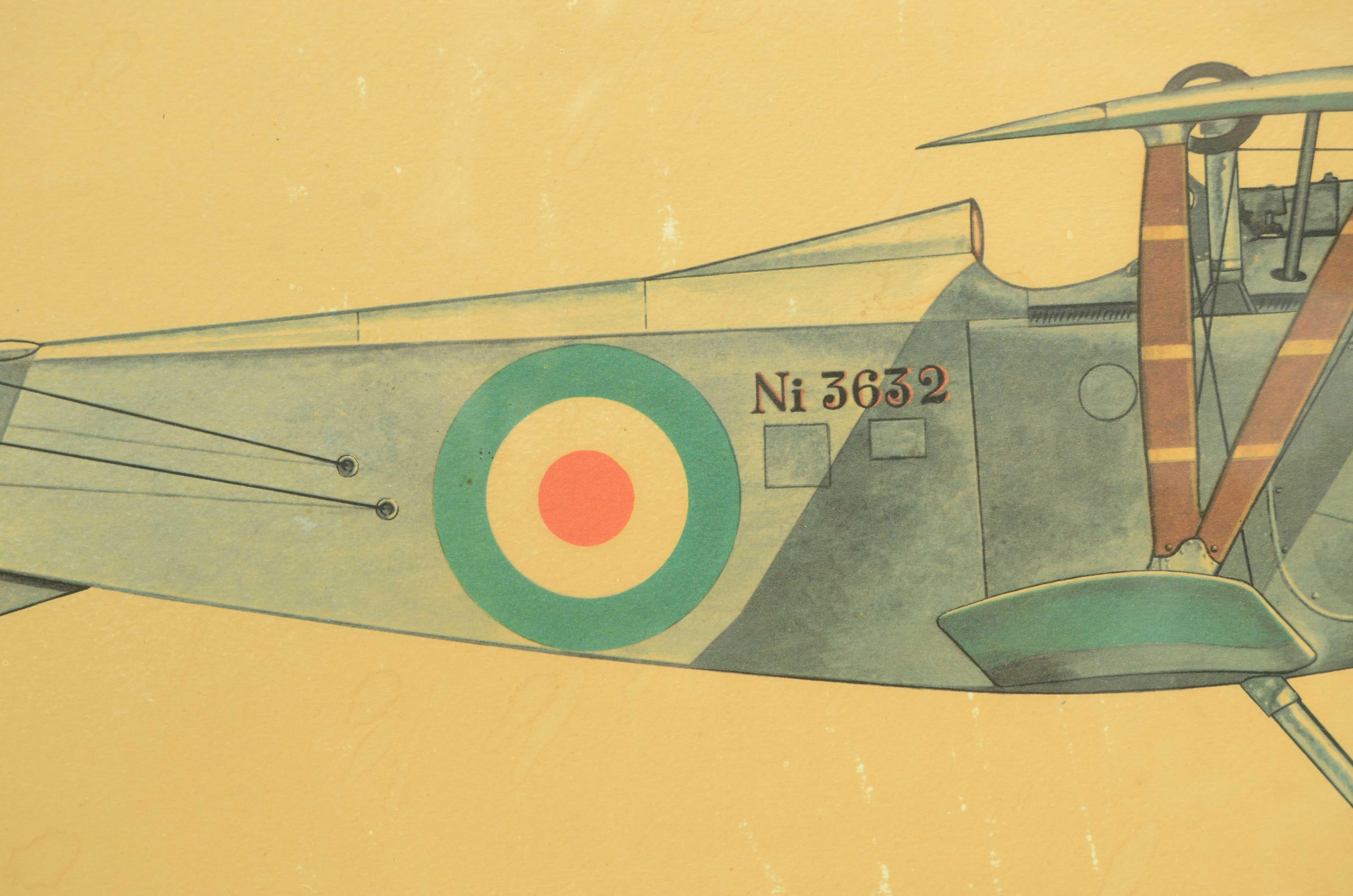 20th Century Stampa a colori anni cinquanta di un caccia biplano Ni 17 Macchi Nieuport Varese in vendita