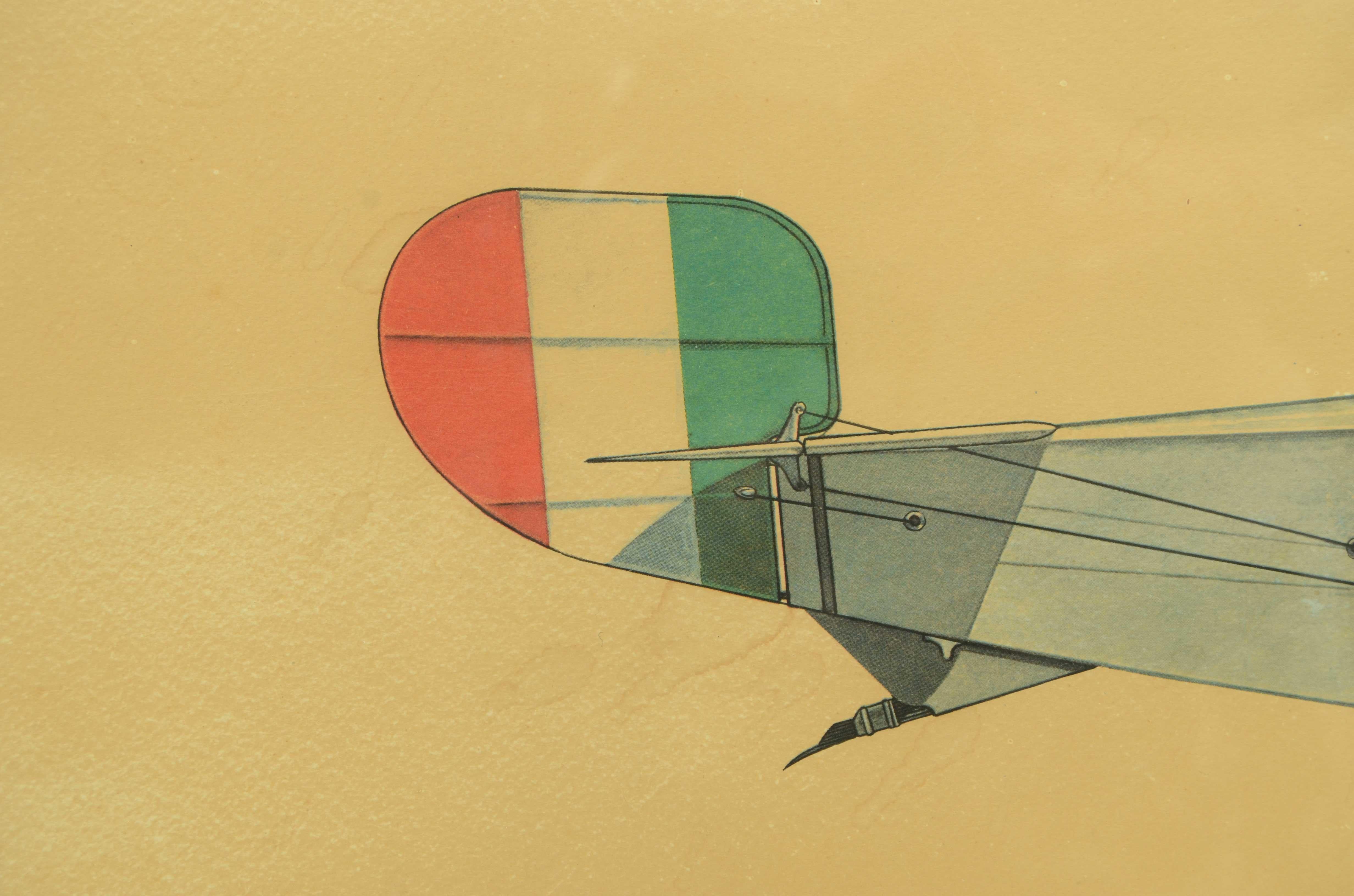 Stampa a colori anni cinquanta di un caccia biplano Ni 17 Macchi Nieuport Varese in vendita 1