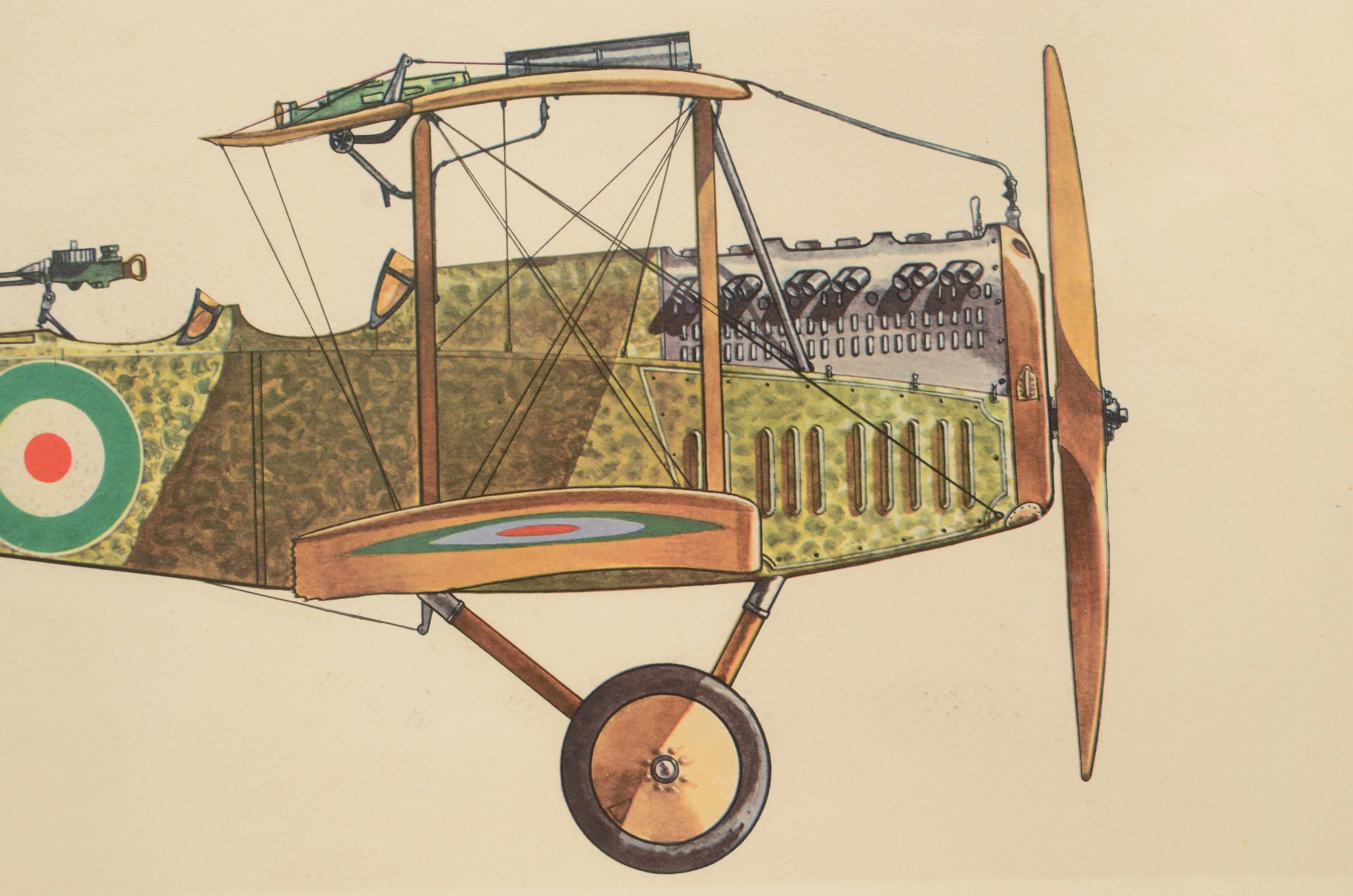 20th Century Impression en couleur des années 1950 représentant le biplan Pomilio P.E. de 1917 en vente
