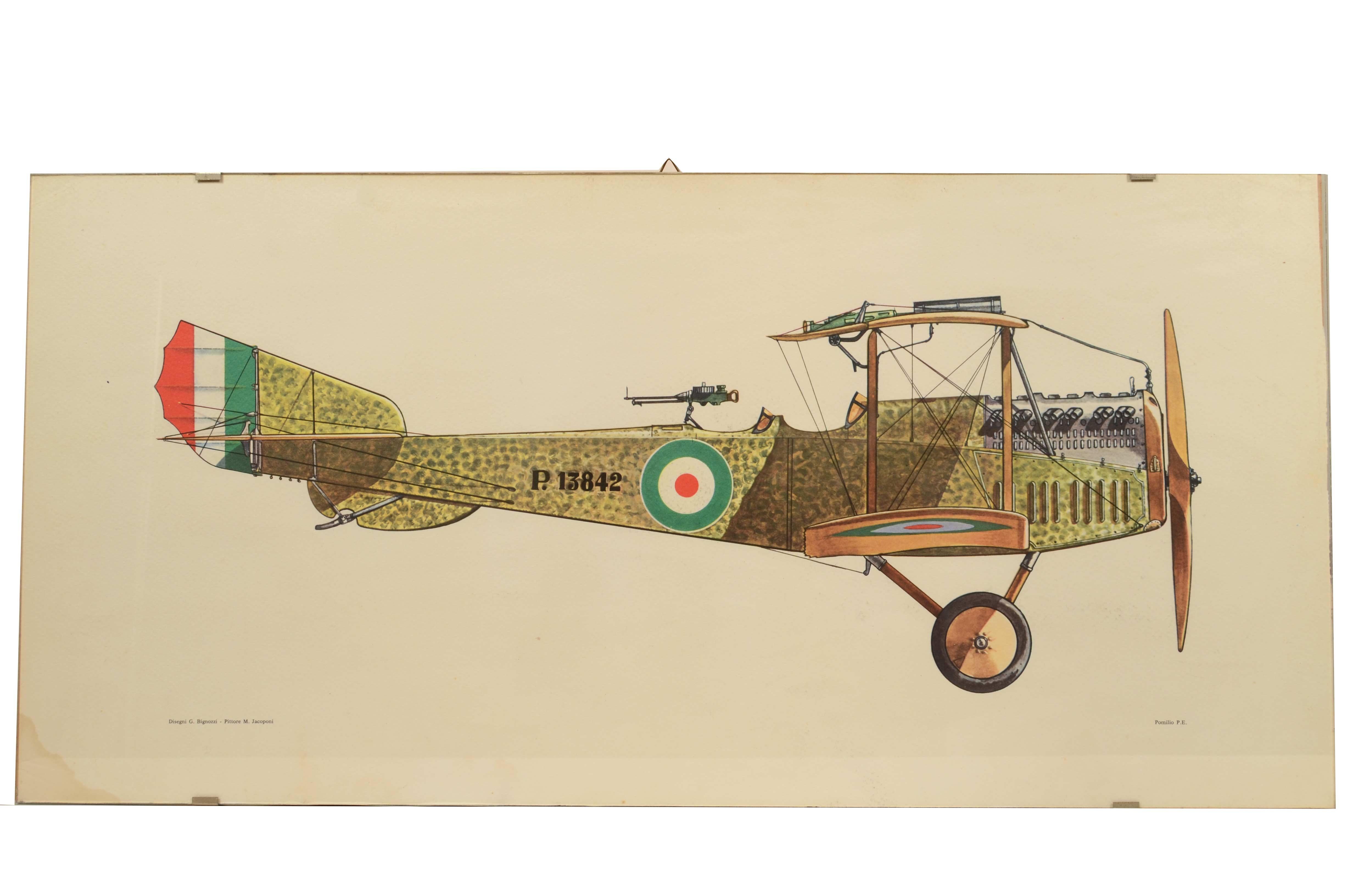 Impression en couleur des années 1950 représentant le biplan Pomilio P.E. de 1917 en vente 4