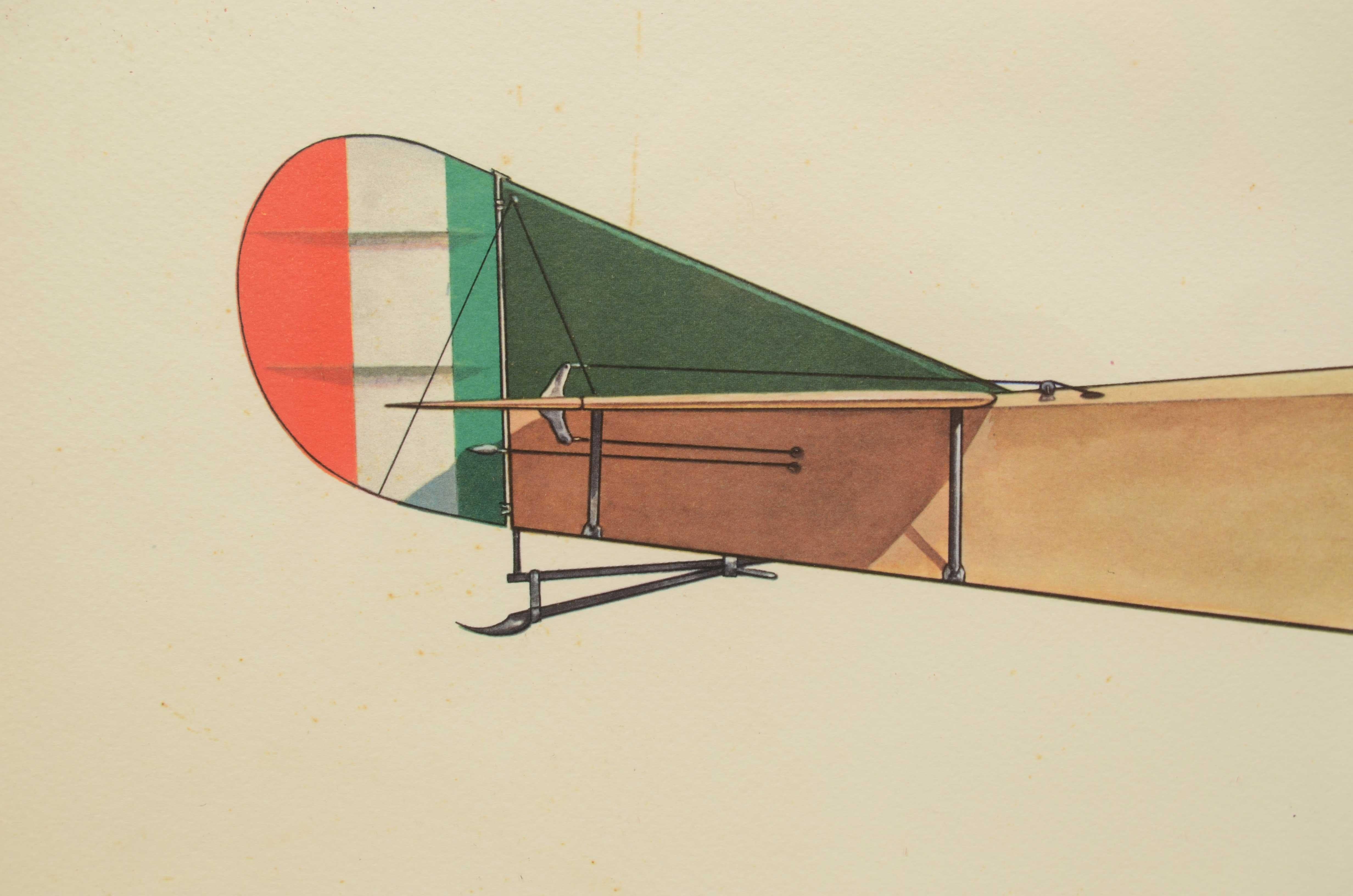 Impression couleur des années 1950 représentant le biplan monomoteur SAML S 2 1917 Bon état - En vente à Milan, IT