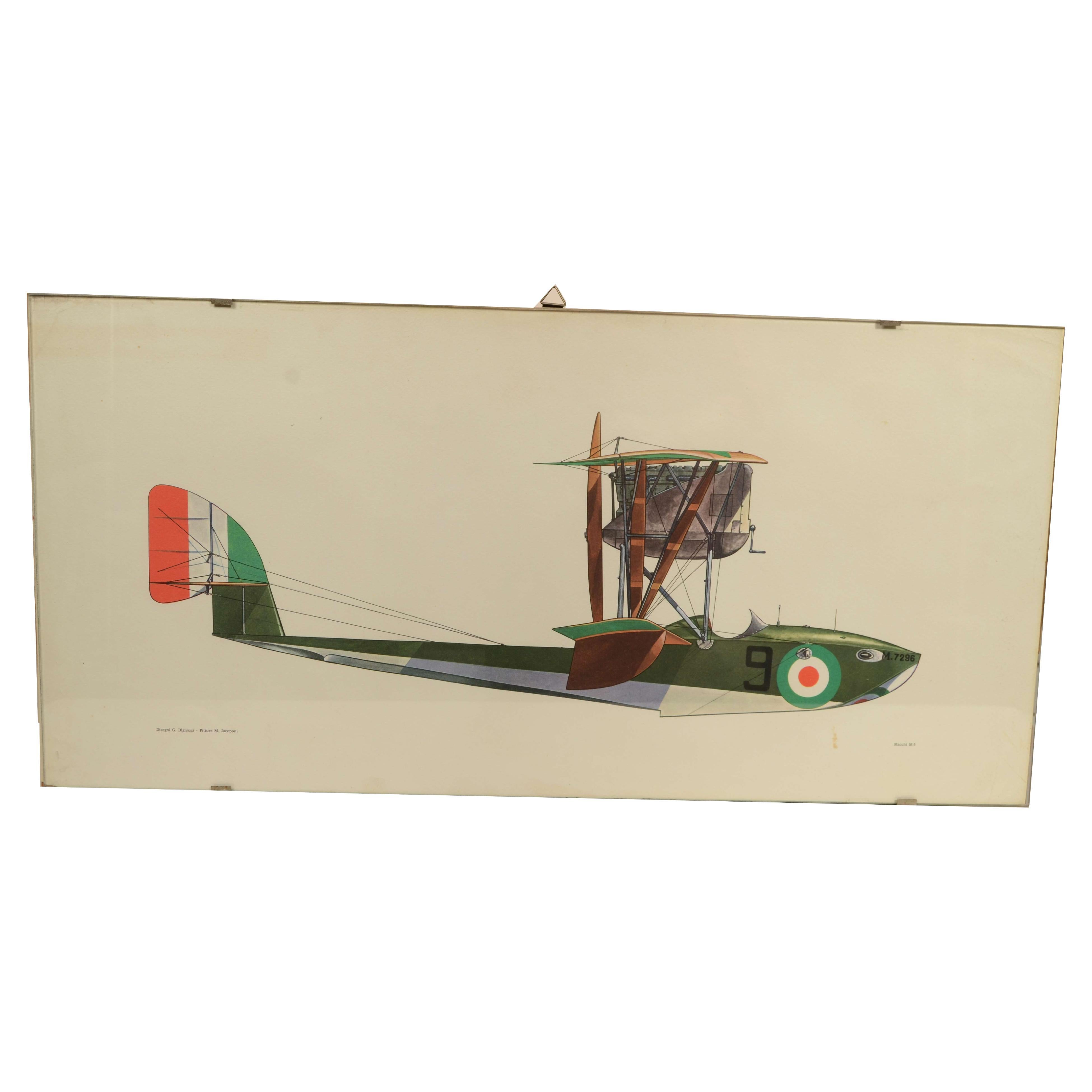 Color print from the 1950s depicting a Macchi M5 1917 hydrocracker