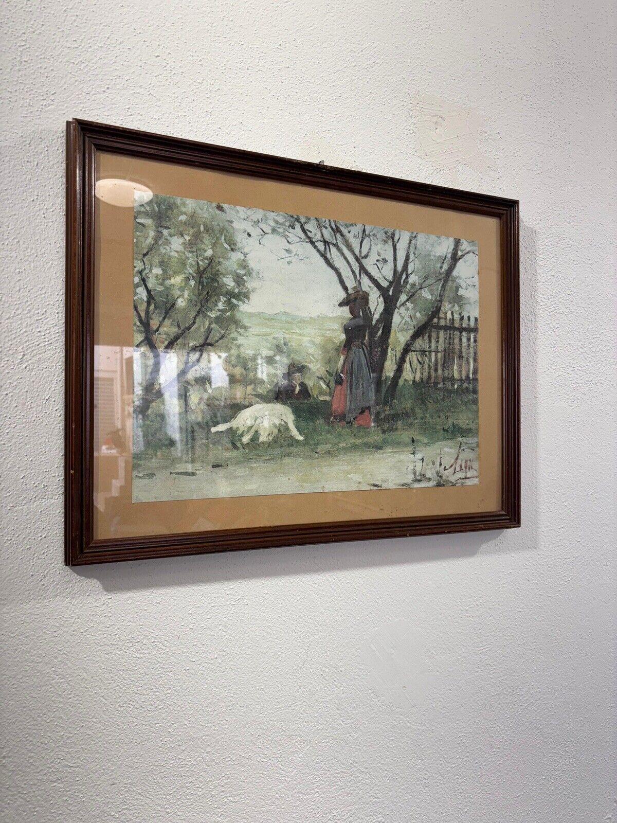 Italian Print Woman Walking with Dog For Sale
