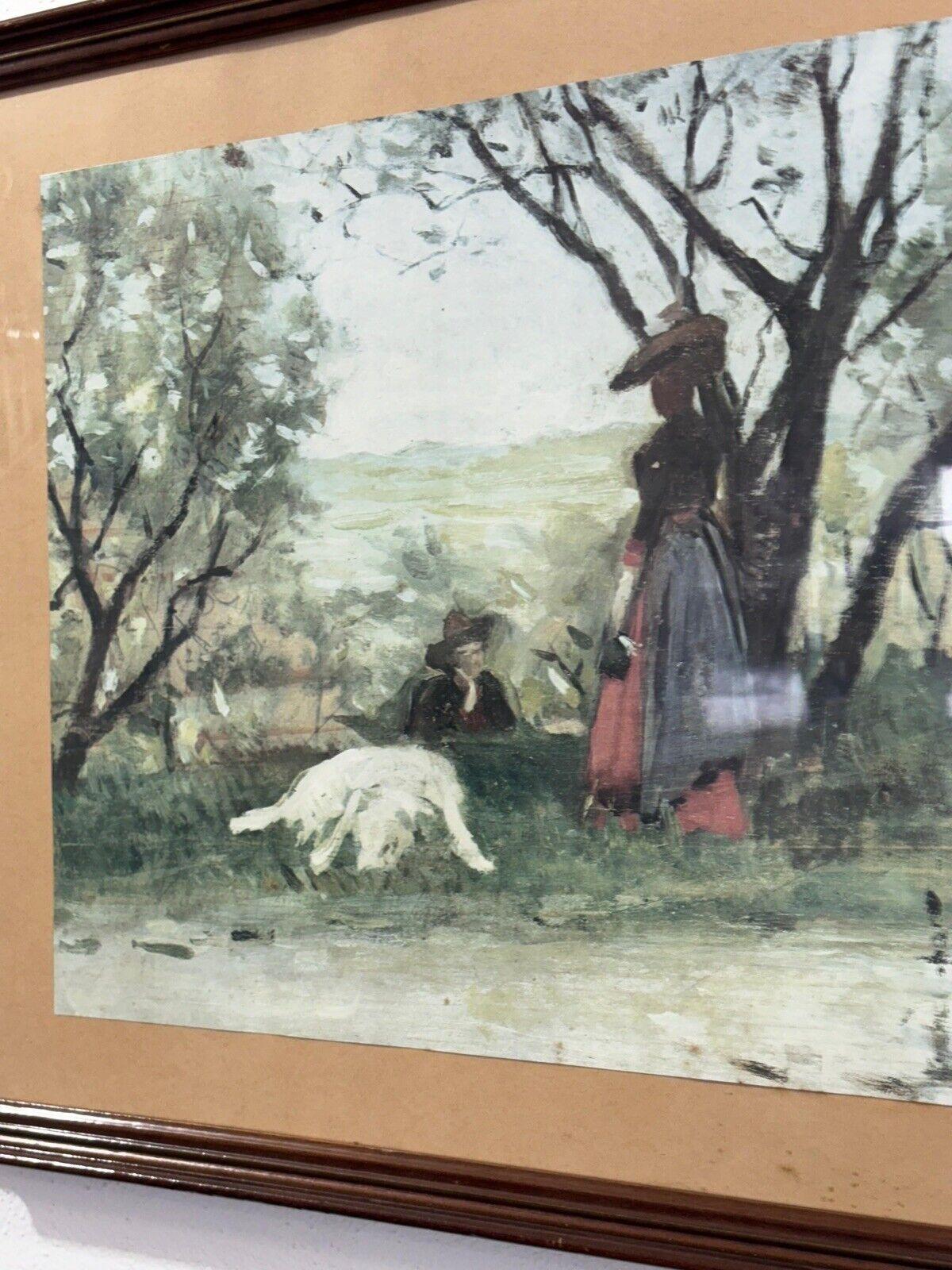 Late 20th Century Print Woman Walking with Dog For Sale