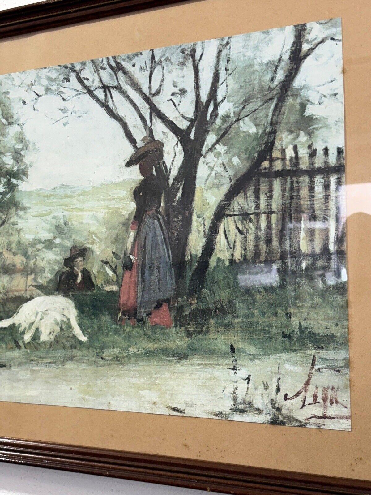 Paper Print Woman Walking with Dog For Sale